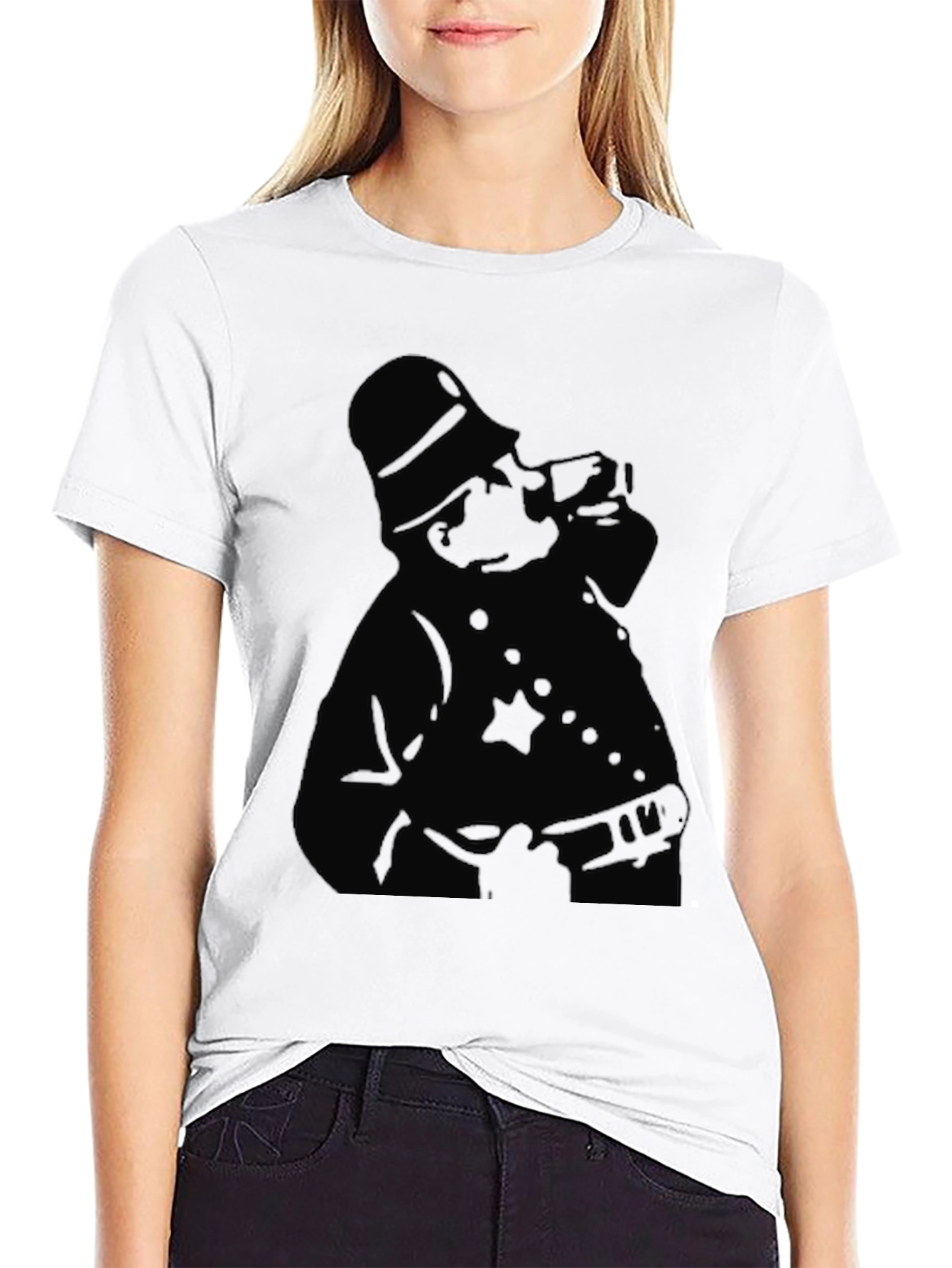 Silhouette Police Officer Graphic T-Shirt - Black