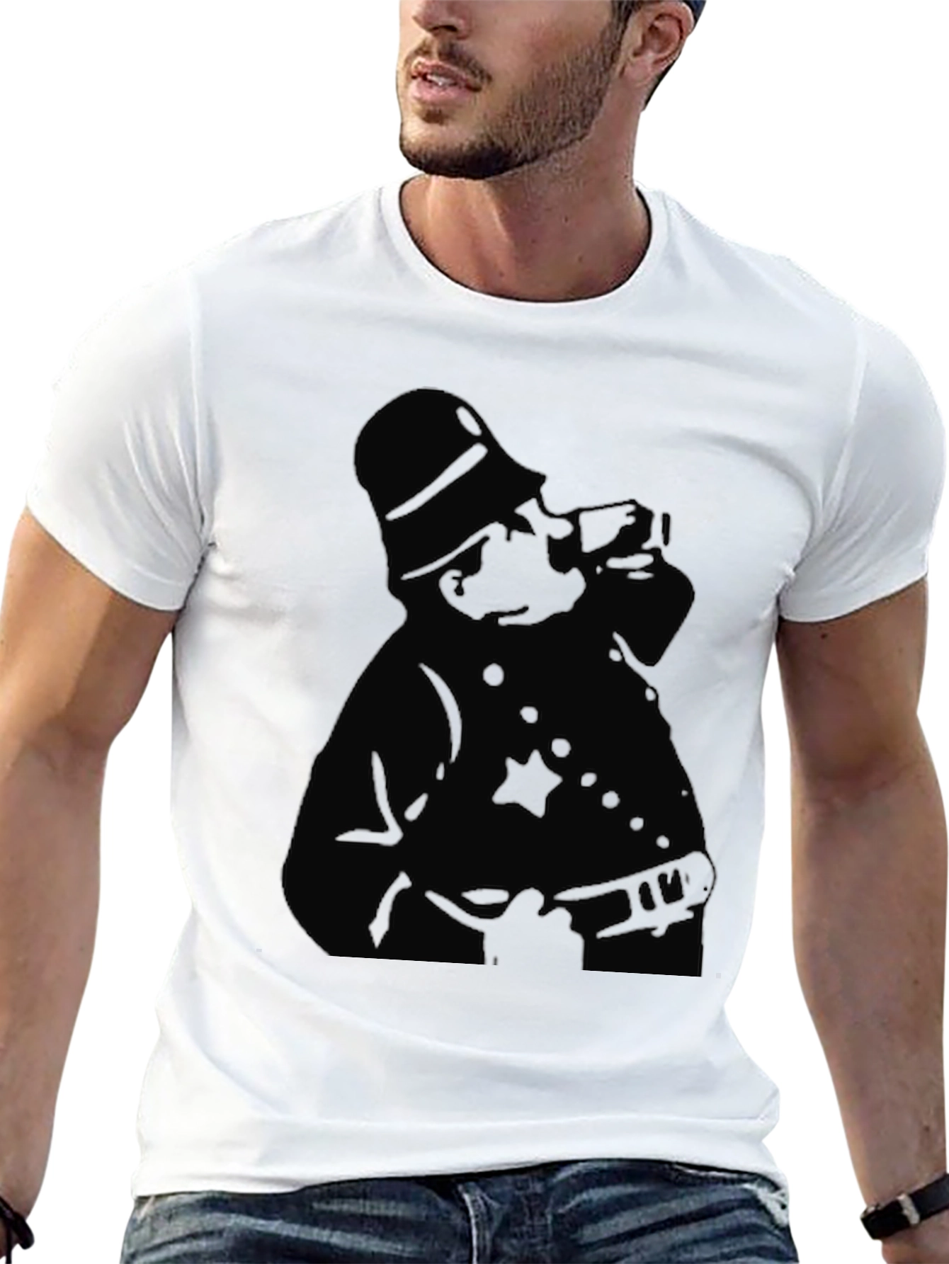 Silhouette Police Officer Graphic T-Shirt - Black
