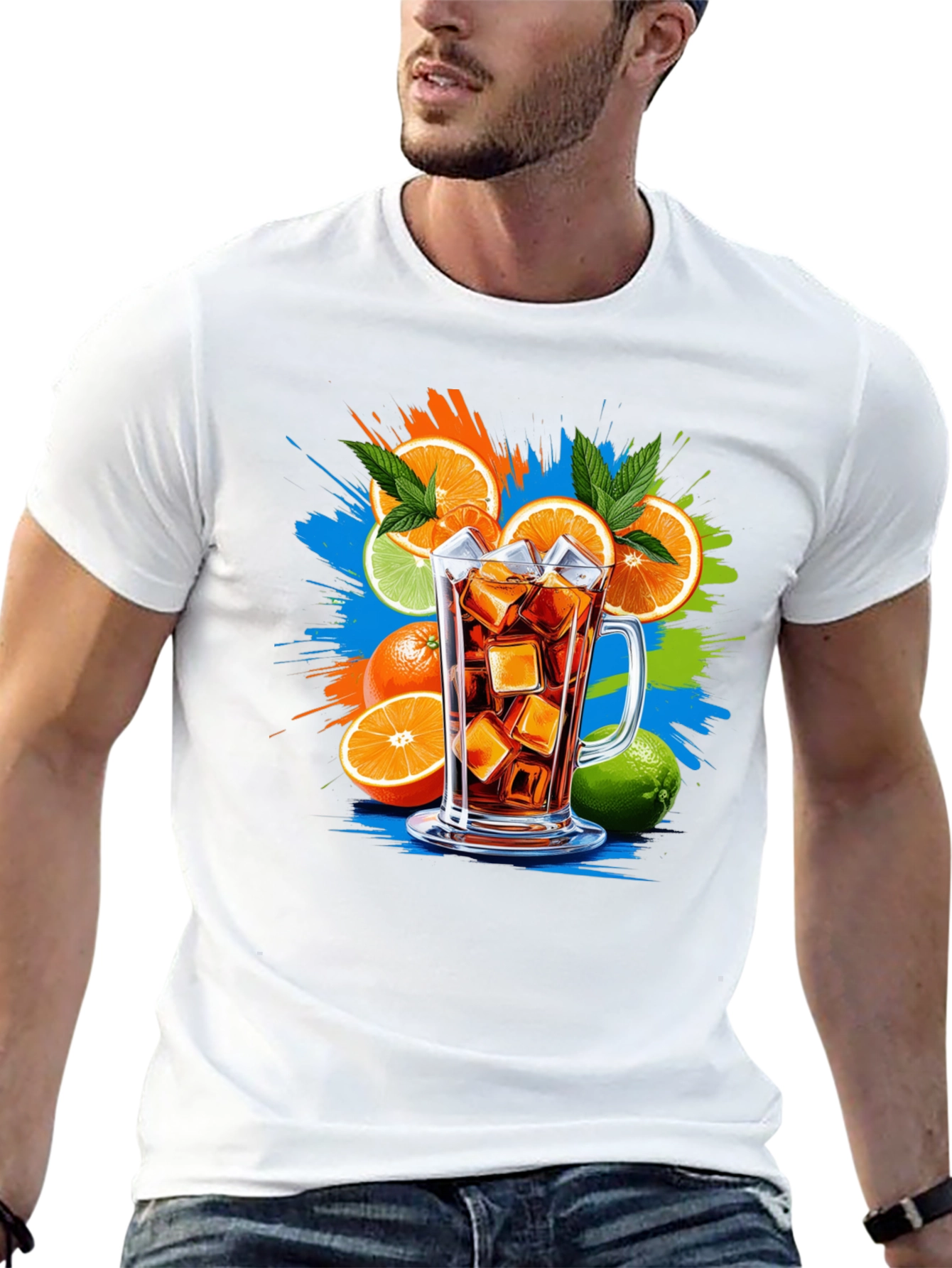 Citrus Splash Black T-Shirt - Refreshing Drink Graphic