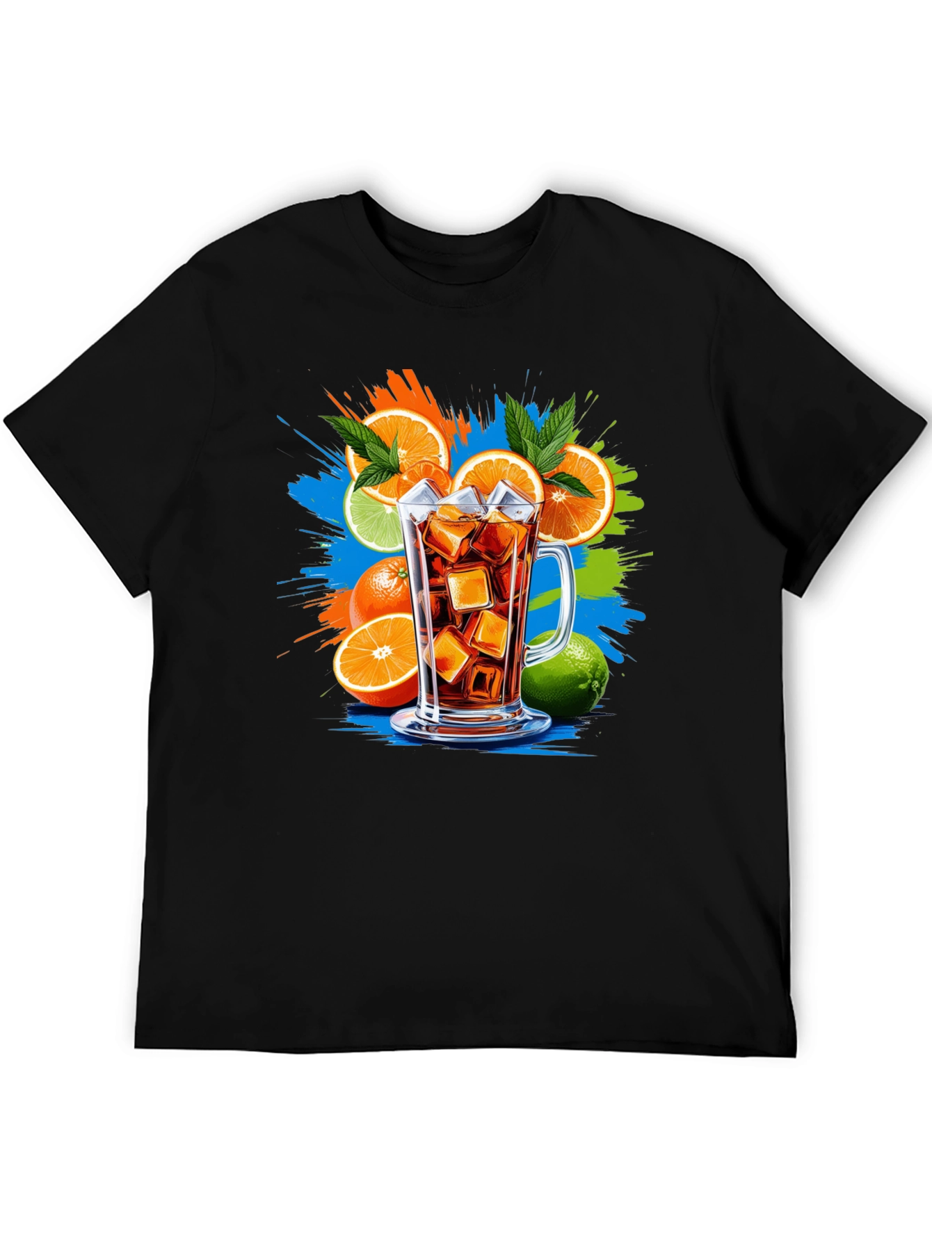 Citrus Splash Black T-Shirt - Refreshing Drink Graphic