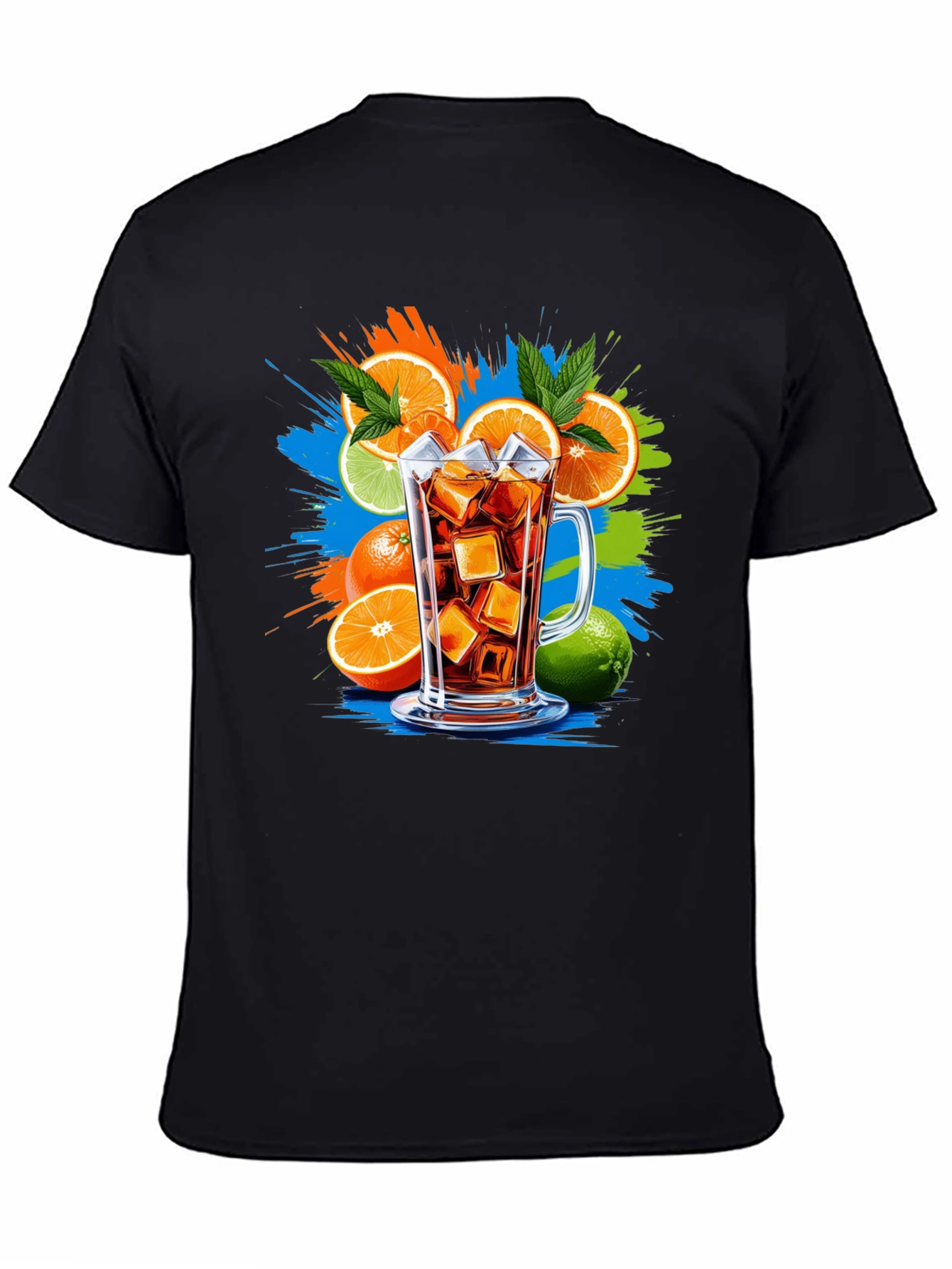 Citrus Splash Black T-Shirt - Refreshing Drink Graphic