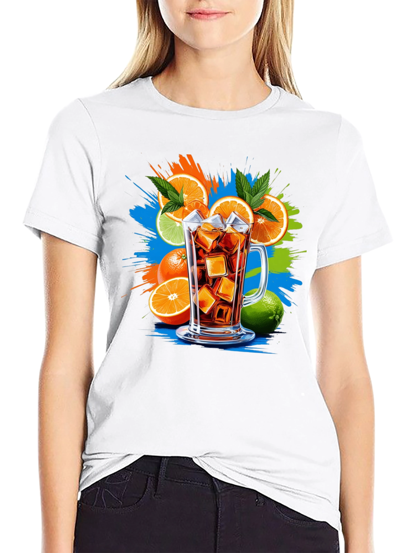 Citrus Splash Black T-Shirt - Refreshing Drink Graphic