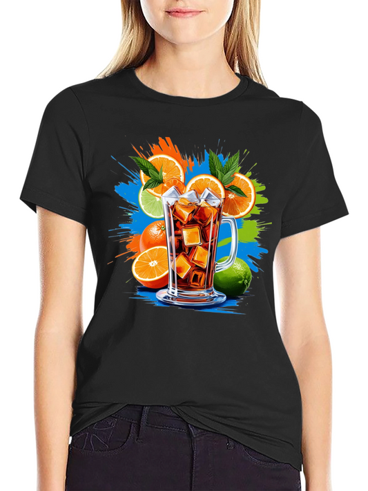 Citrus Splash Black T-Shirt - Refreshing Drink Graphic