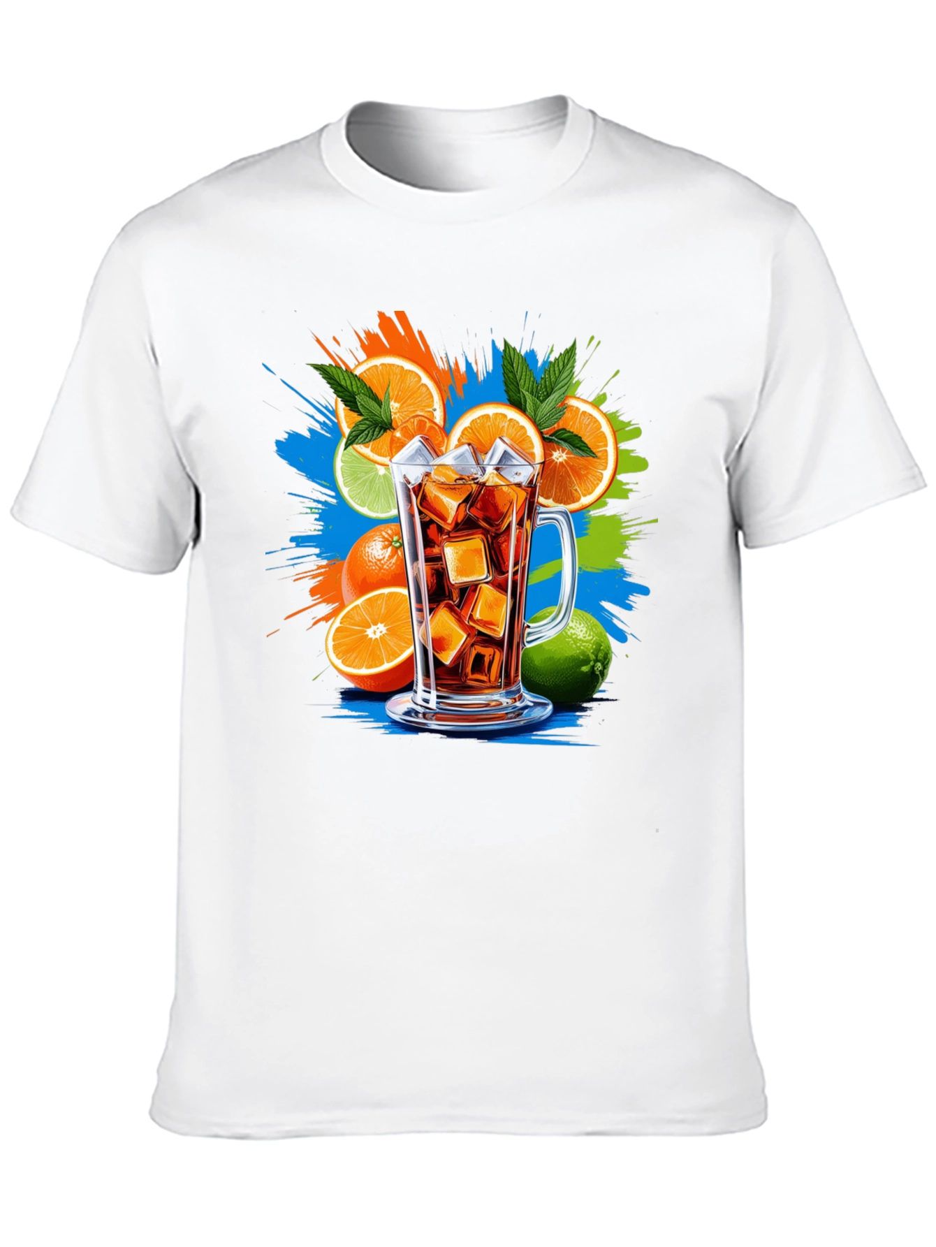 Citrus Splash Black T-Shirt - Refreshing Drink Graphic