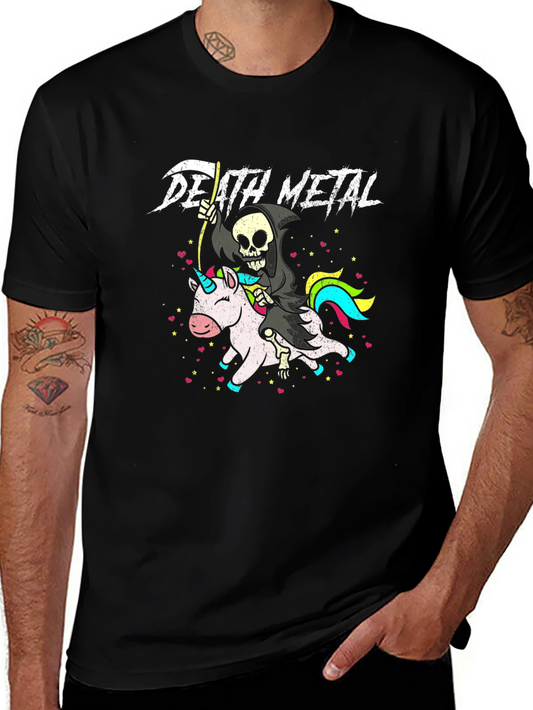 Death Metal Grim Reaper Unicorn Graphic T-Shirt