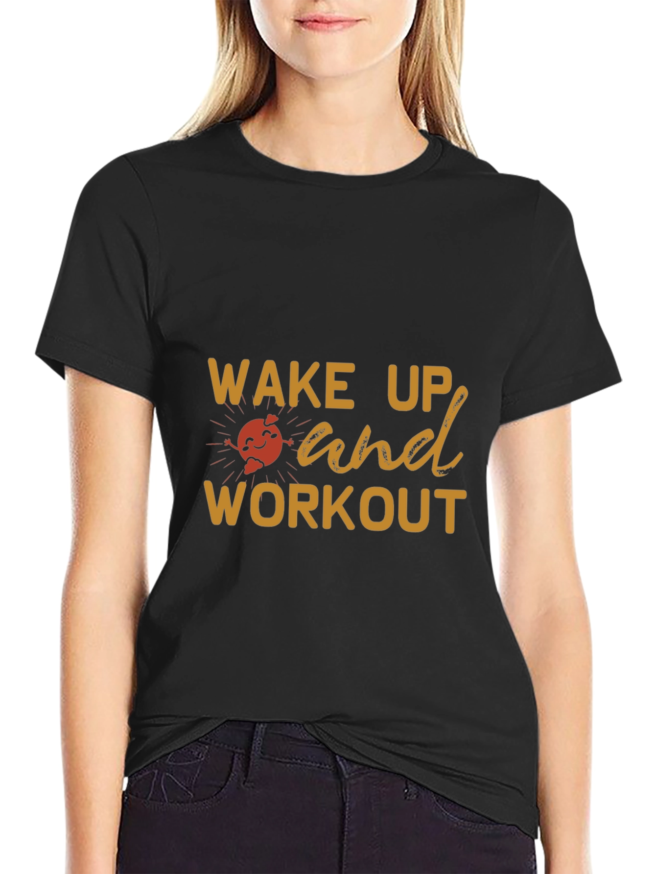 Wake Up and Workout Black Graphic T-Shirt