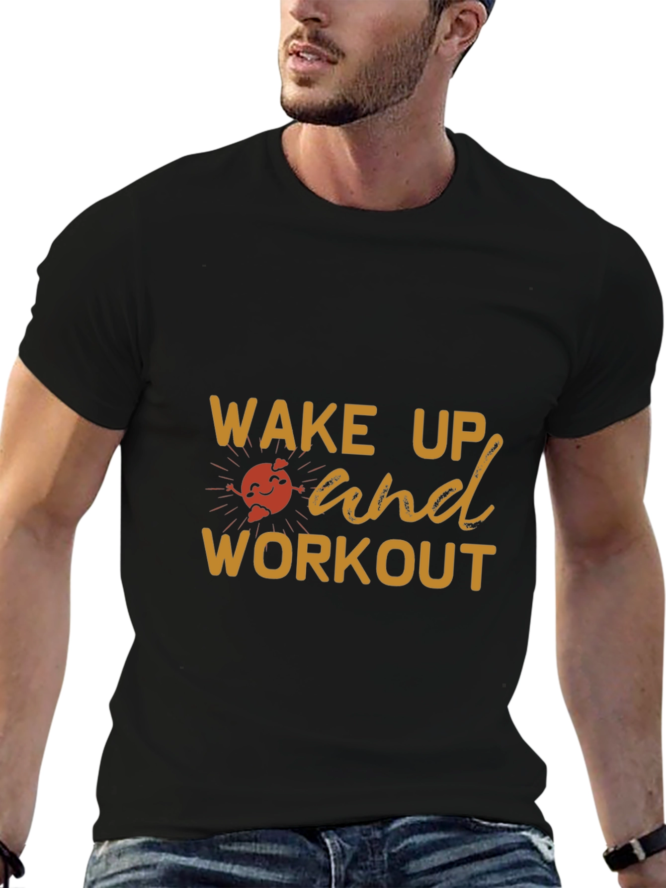 Wake Up and Workout Black Graphic T-Shirt