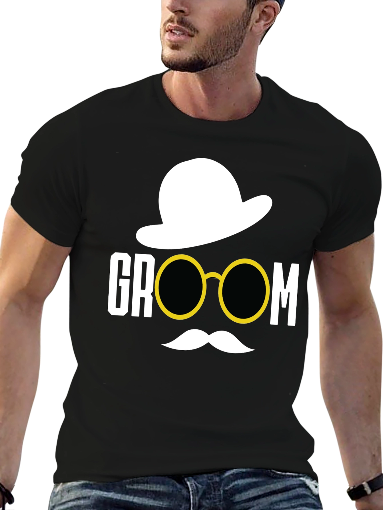 Groom Hat & Glasses Graphic Tee - Black