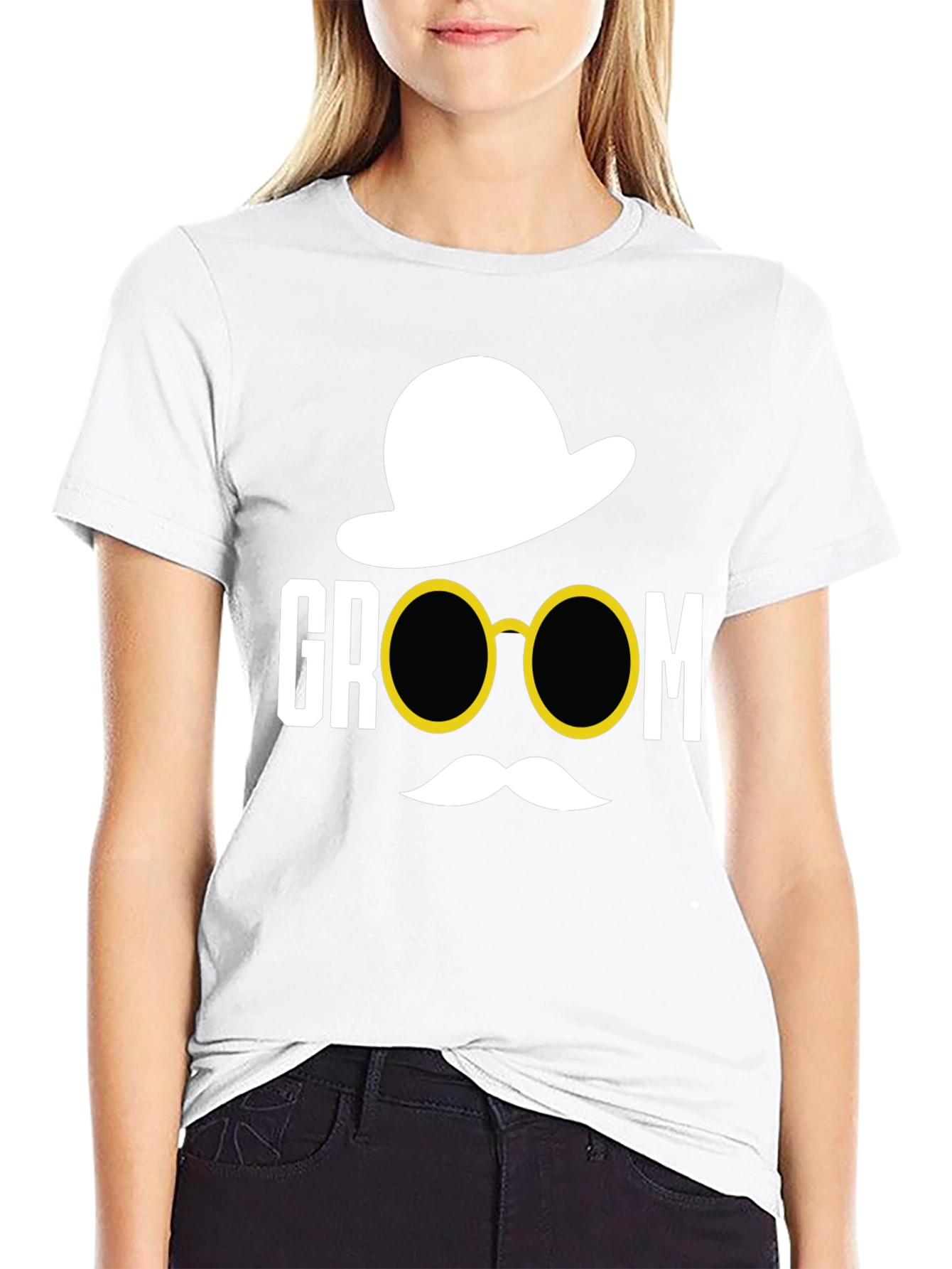 Groom Hat & Glasses Graphic Tee - Black