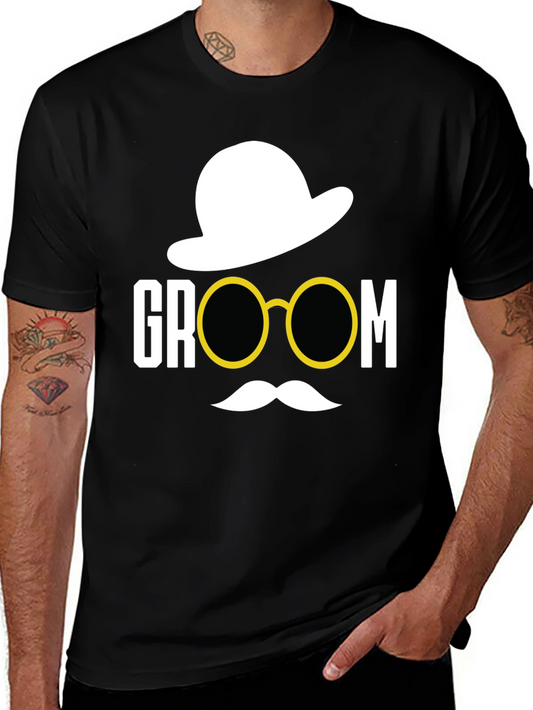 Groom Hat & Glasses Graphic Tee - Black