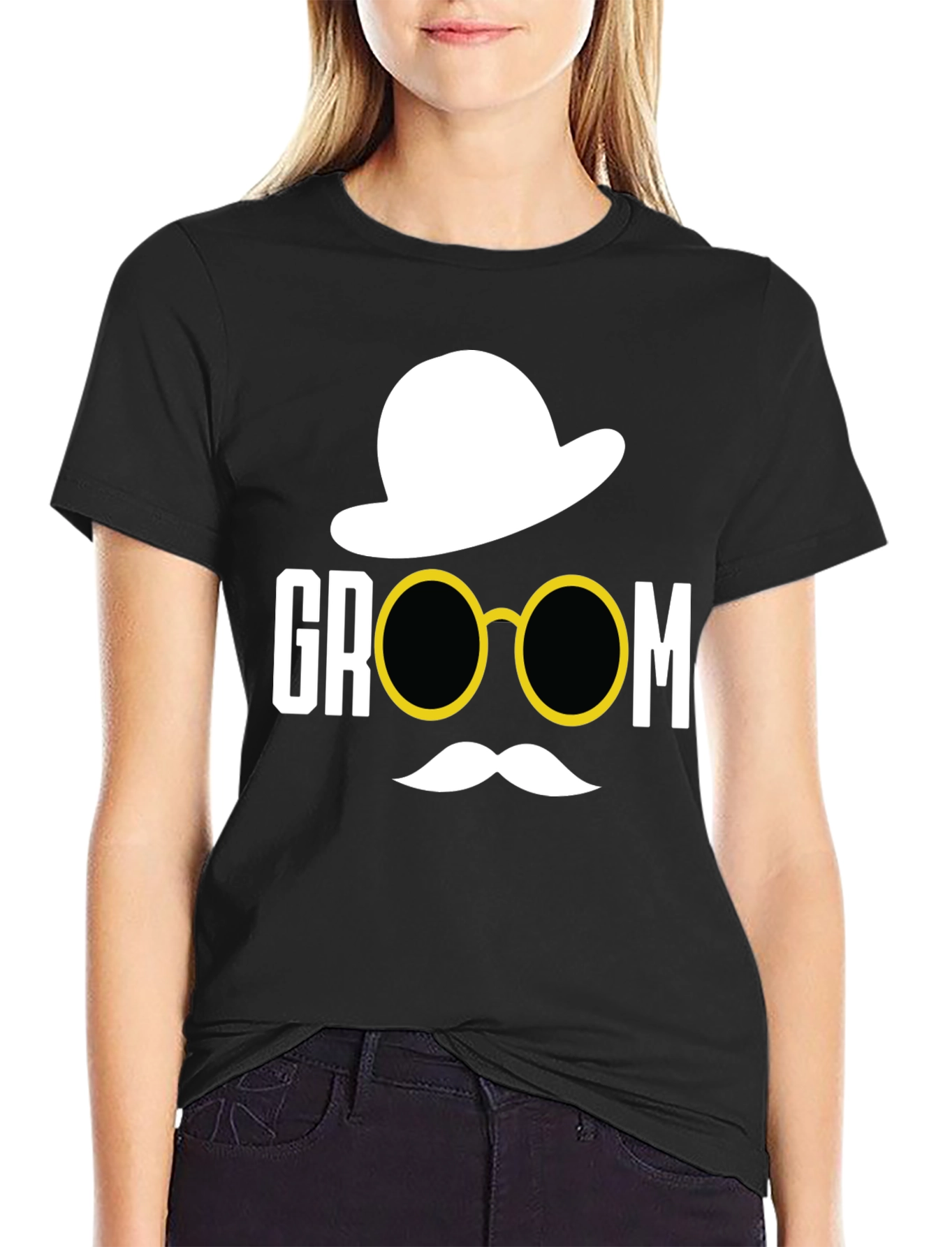 Groom Hat & Glasses Graphic Tee - Black