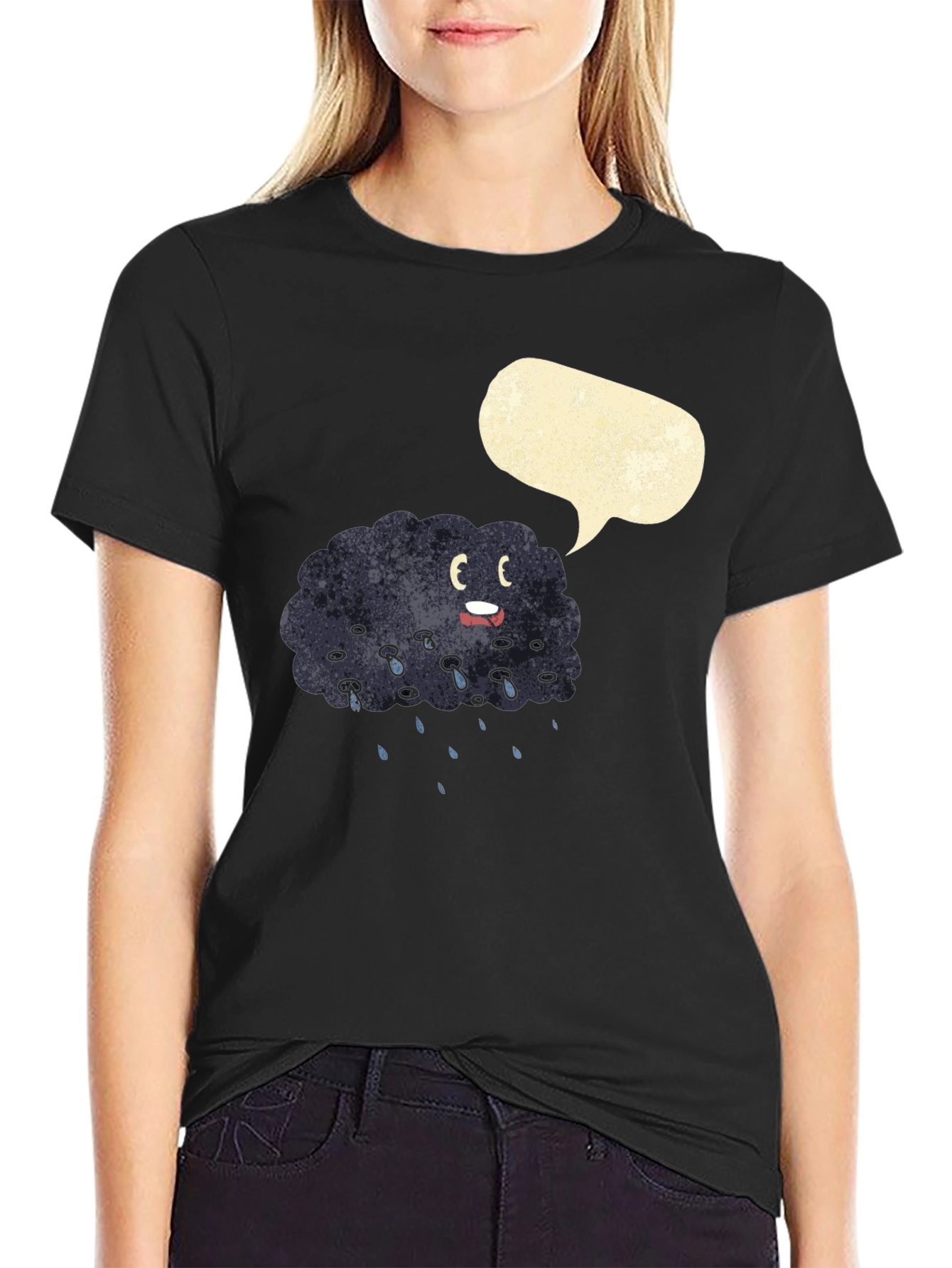 Cartoon Rain Cloud Black T-Shirt