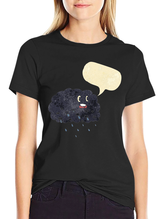 Cartoon Rain Cloud Black T-Shirt