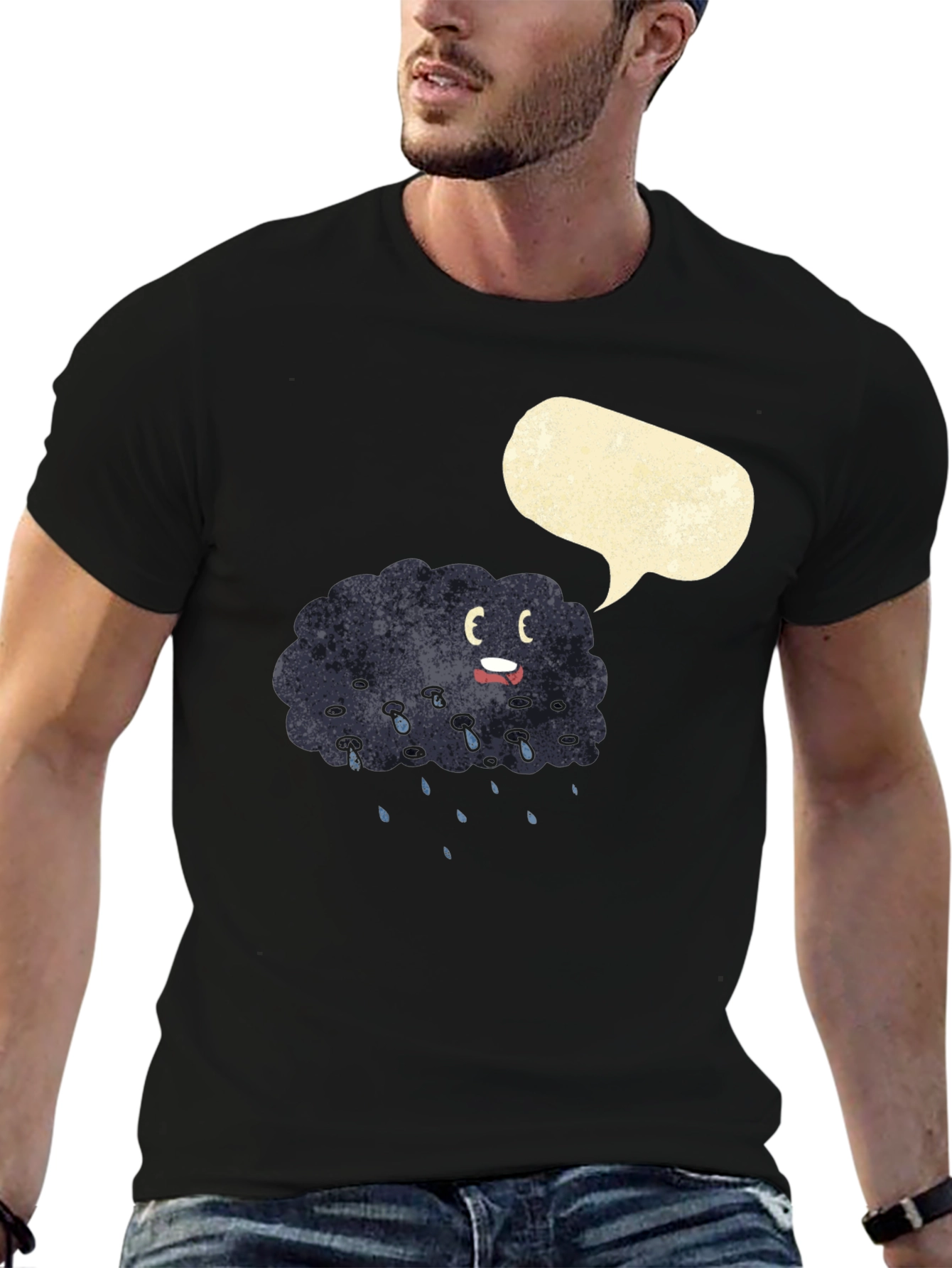 Cartoon Rain Cloud Black T-Shirt