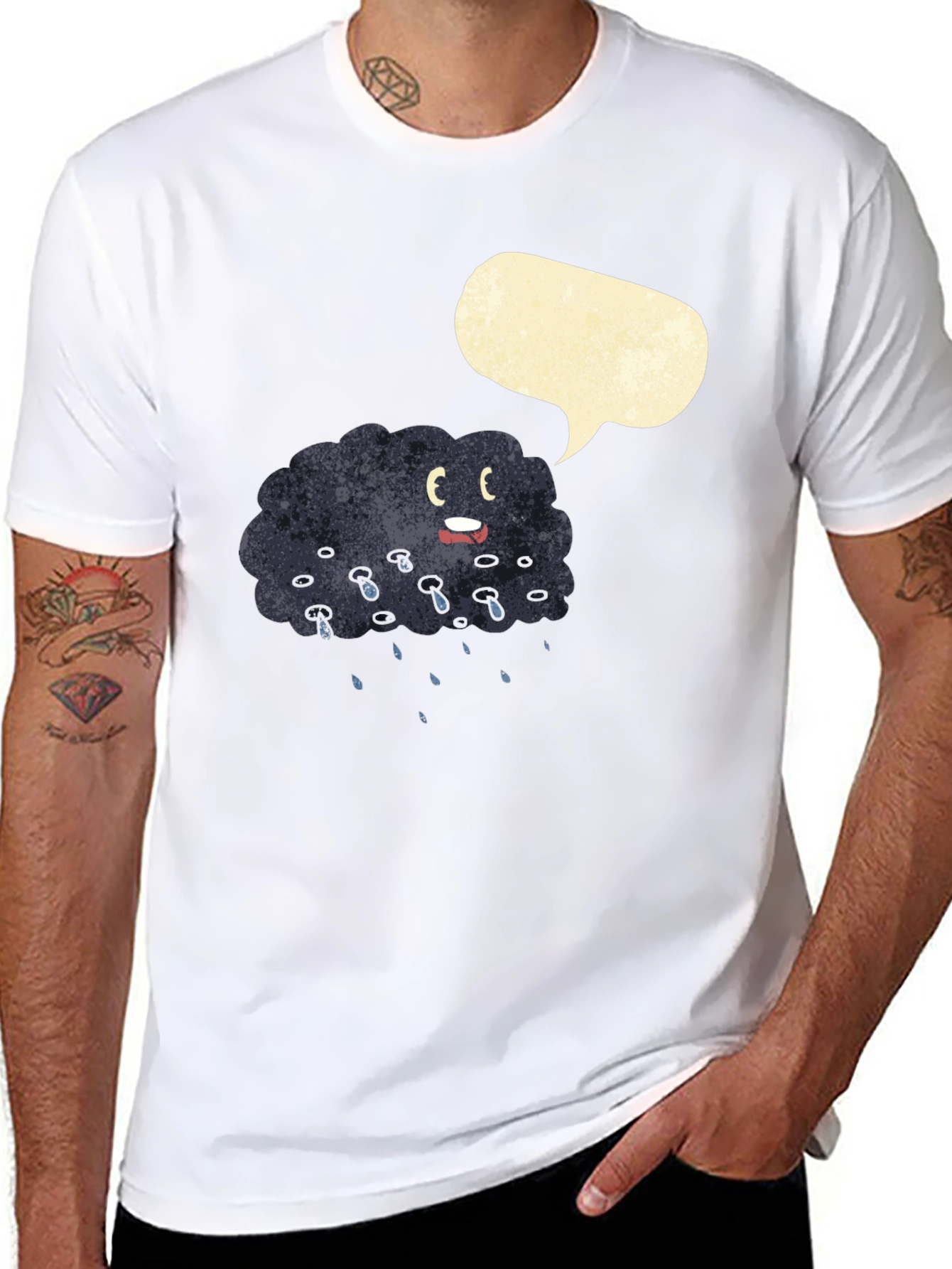 Cartoon Rain Cloud Black T-Shirt