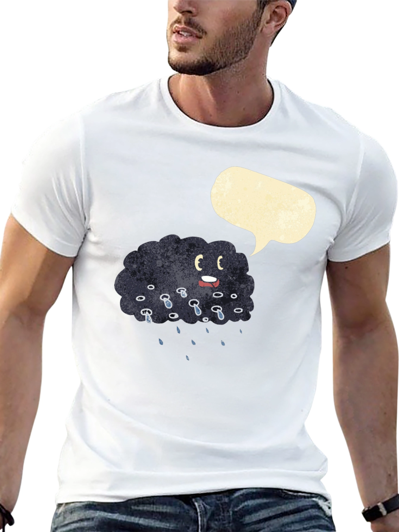 Cartoon Rain Cloud Black T-Shirt