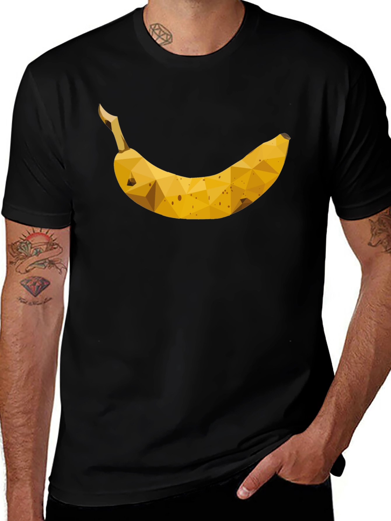 Geometric Banana Graphic Tee - Black