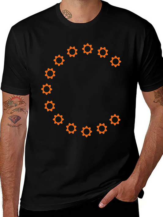 Floral Circle Tee - Stylish Graphic Print Black T-Shirt