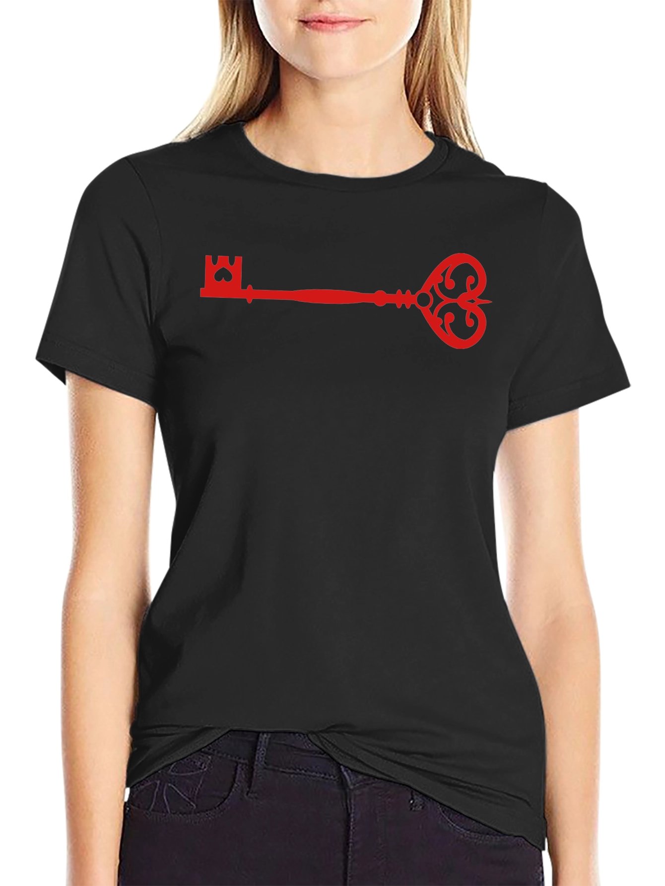 Red Key Graphic Black T-Shirt