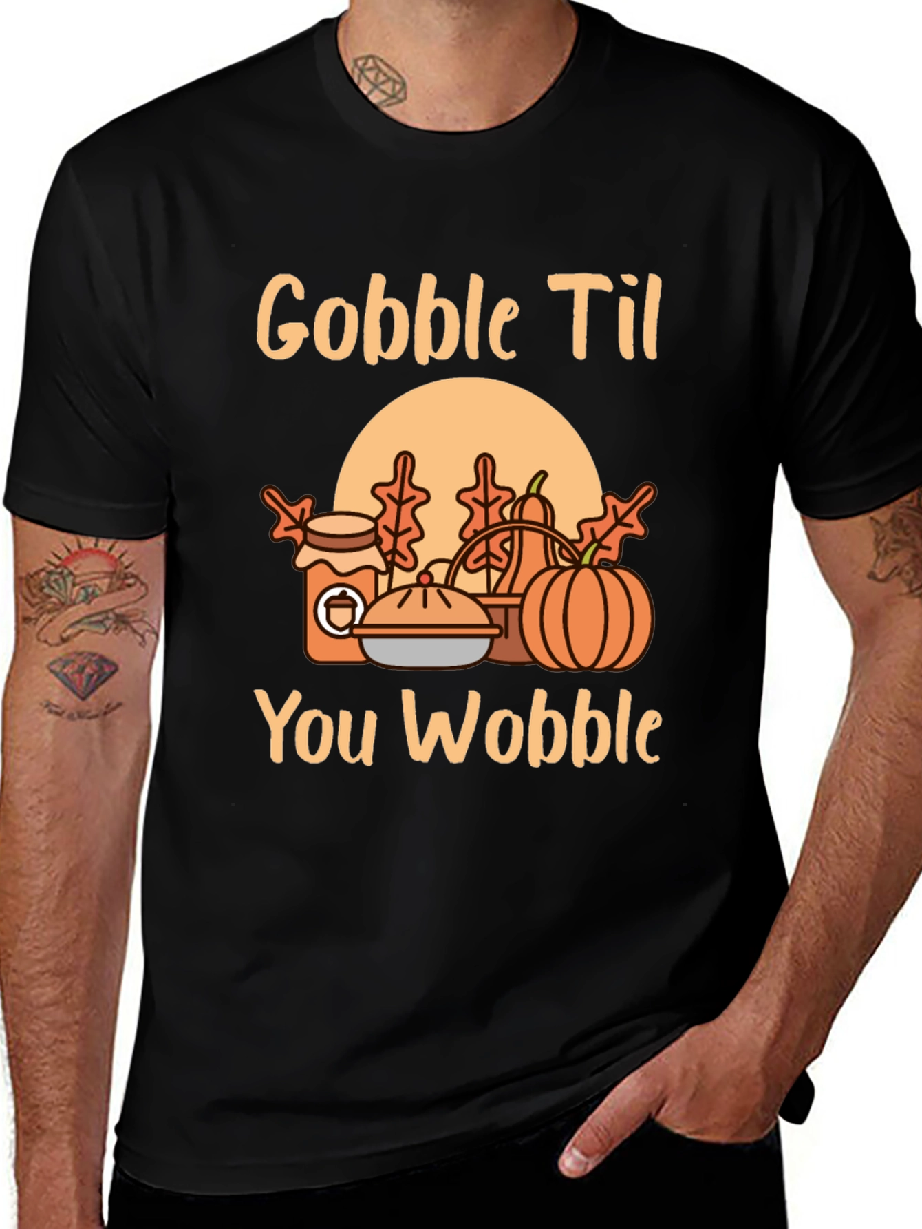 Gobble Til You Wobble Graphic T-Shirt - Thanksgiving Tee