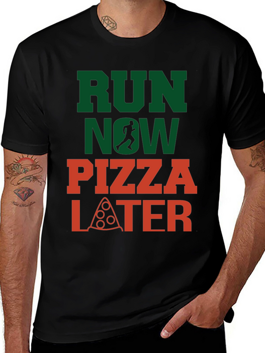 Run Now Pizza Later Graphic Tee - Black
