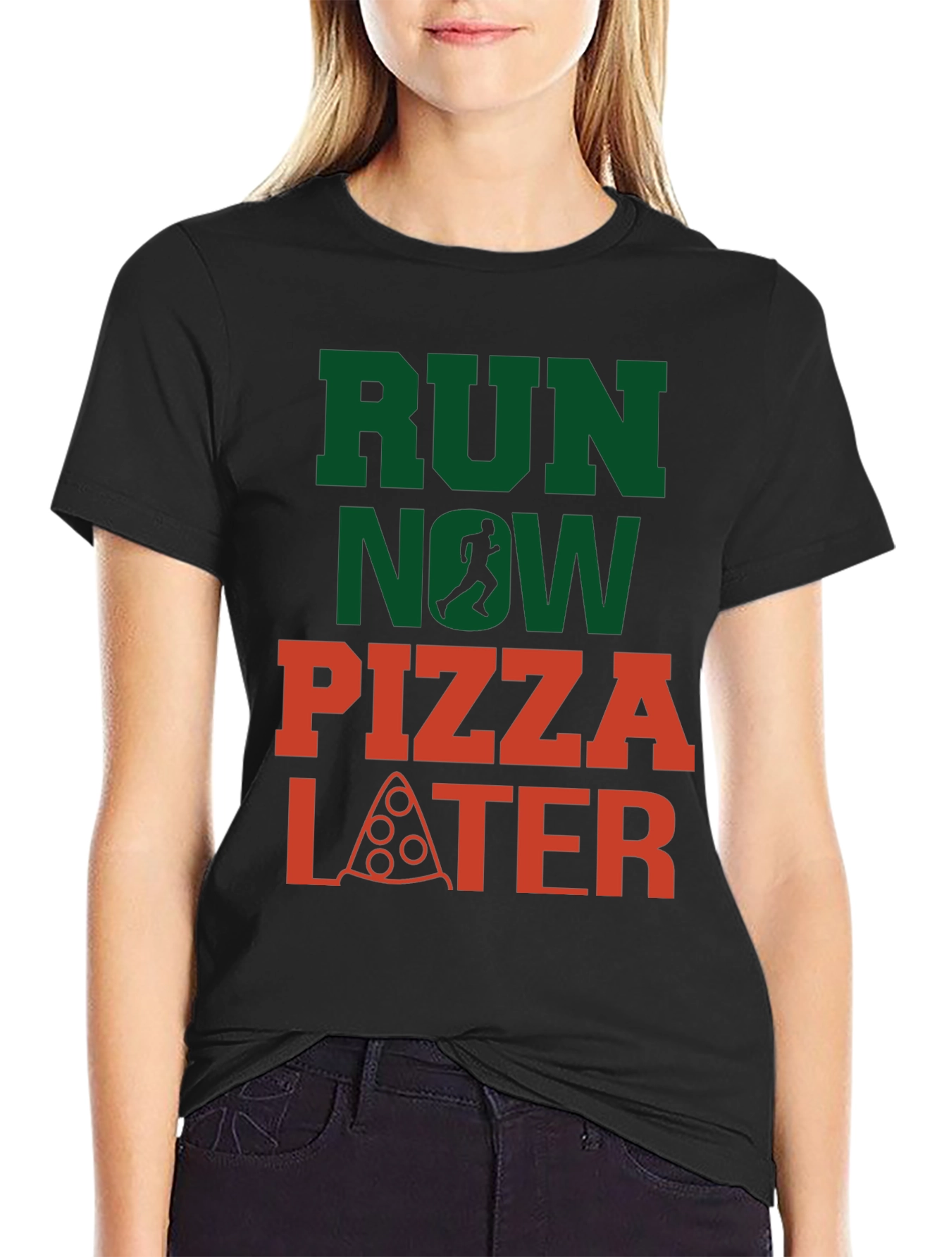 Run Now Pizza Later Graphic Tee - Black