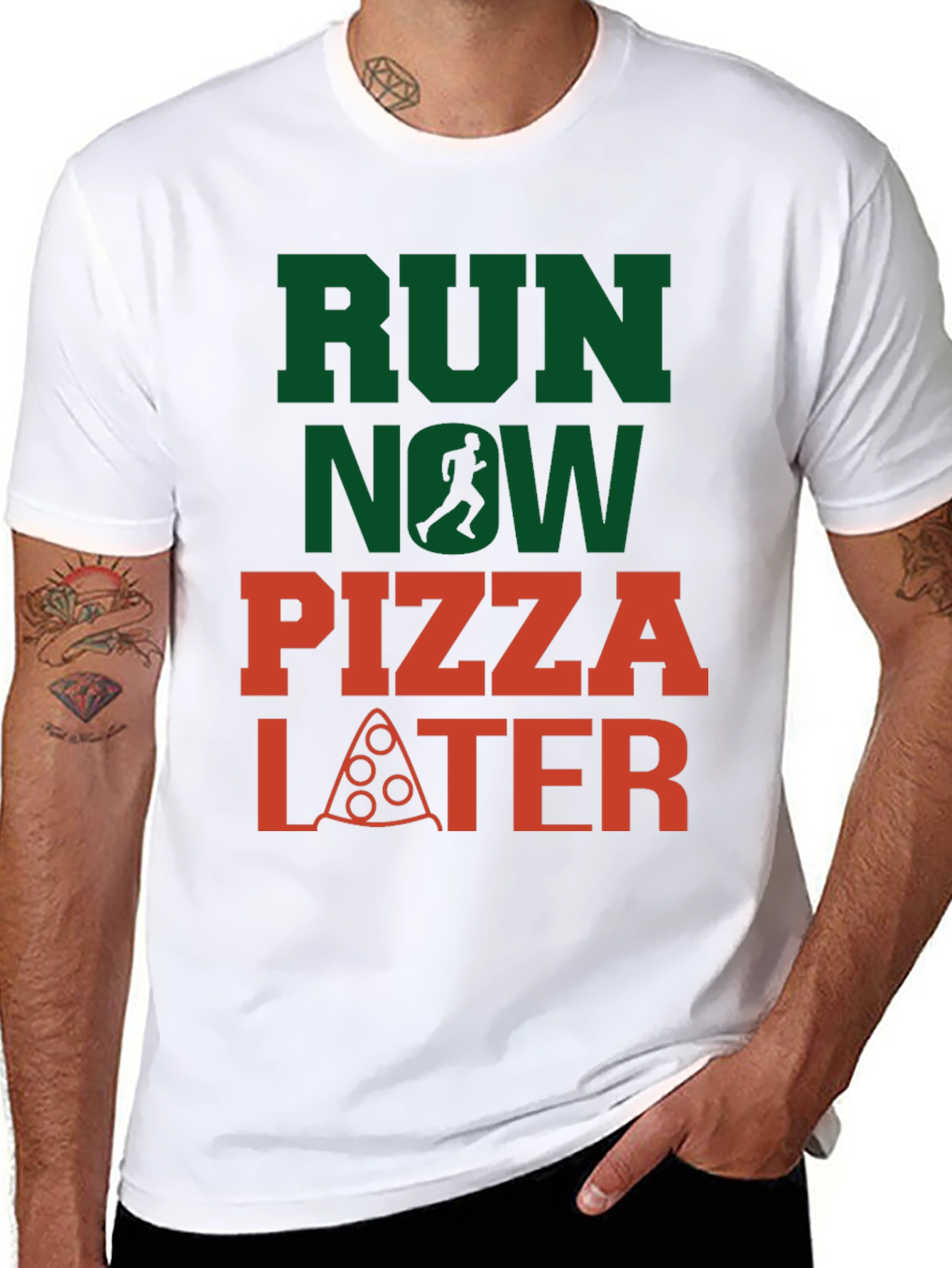 Run Now Pizza Later Graphic Tee - Black