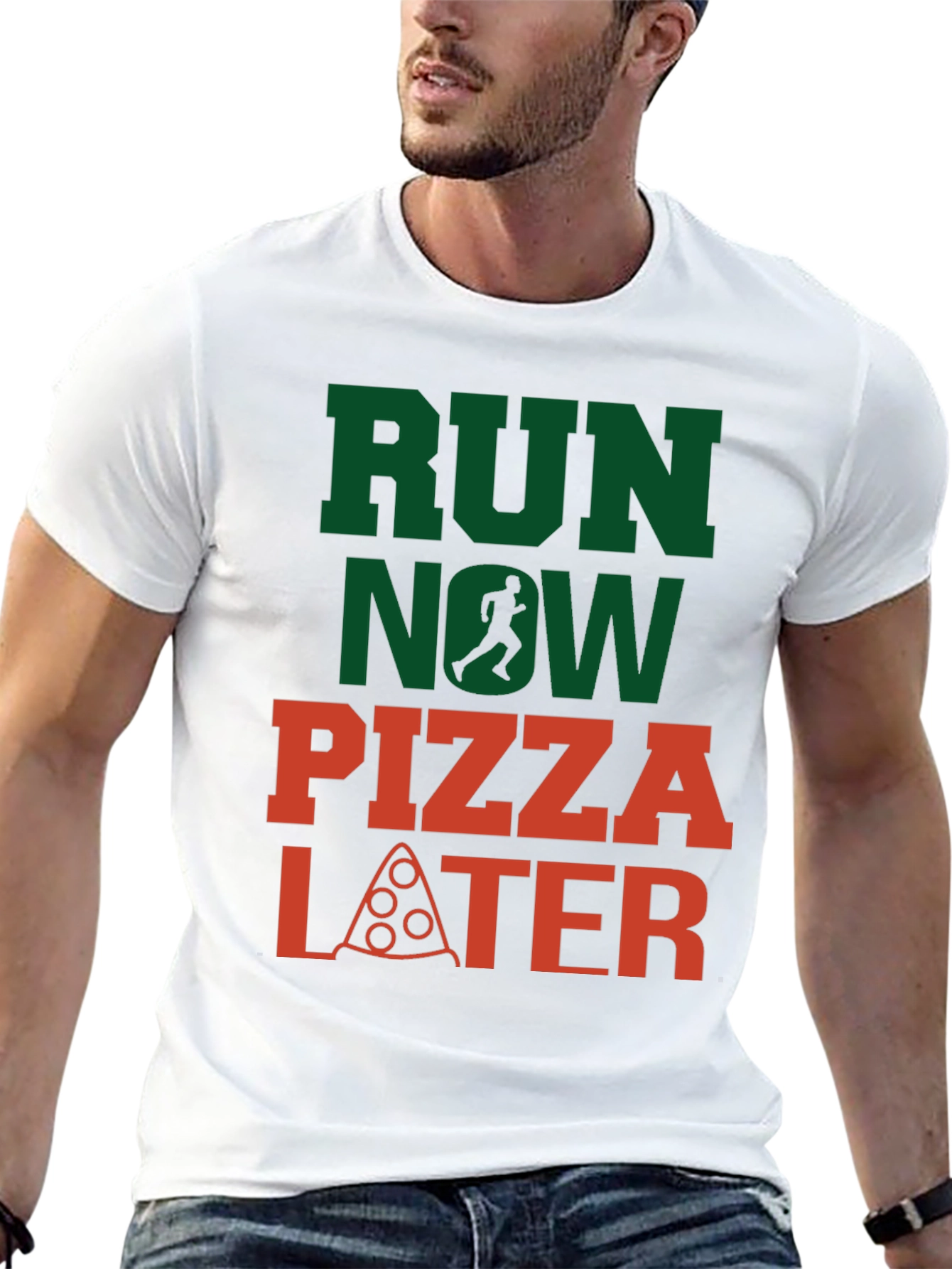 Run Now Pizza Later Graphic Tee - Black