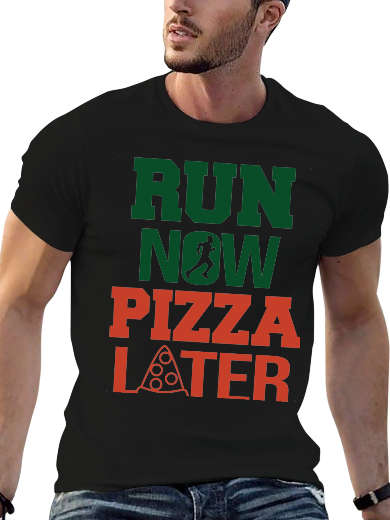 Run Now Pizza Later Graphic Tee - Black