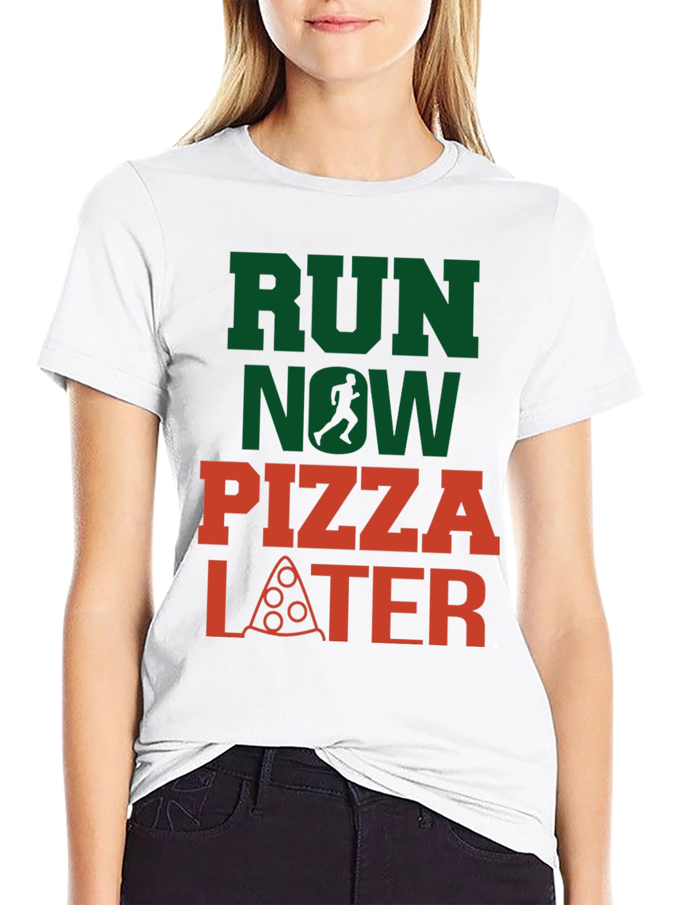 Run Now Pizza Later Graphic Tee - Black