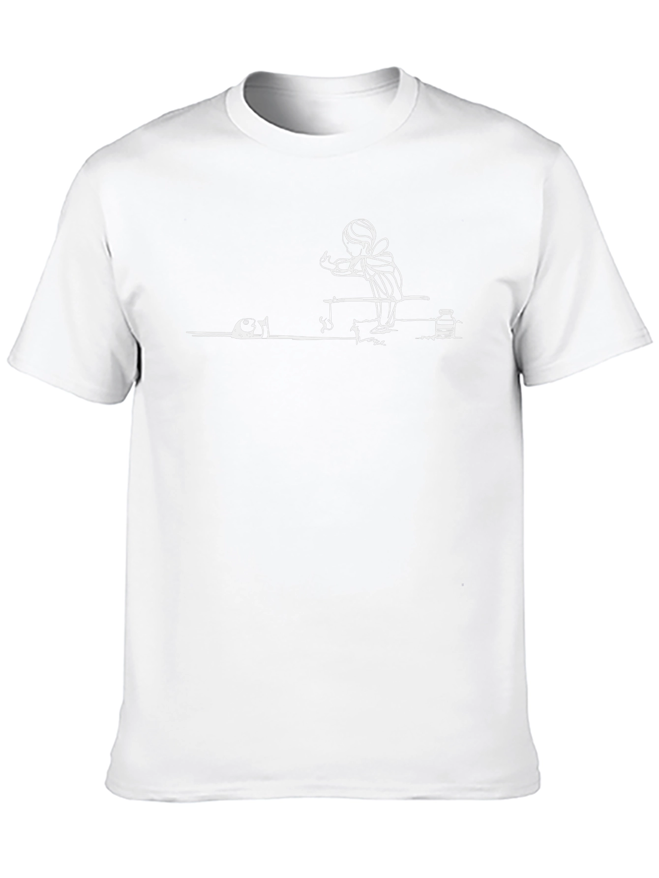 Black T-Shirt with Fishing Scene Design
