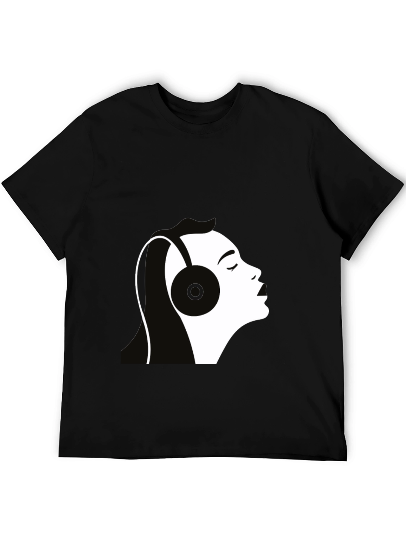 Headphones Silhouette Graphic T-Shirt - Black