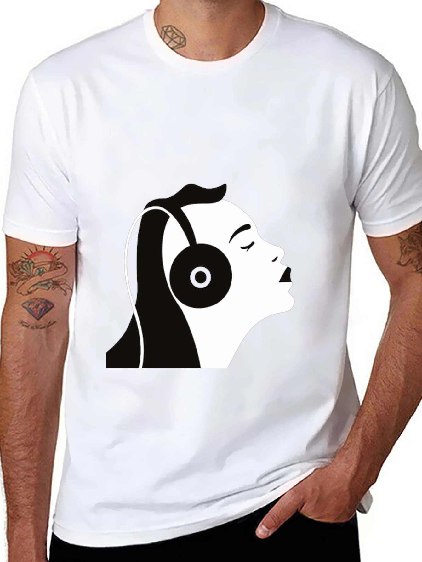 Headphones Silhouette Graphic T-Shirt - Black