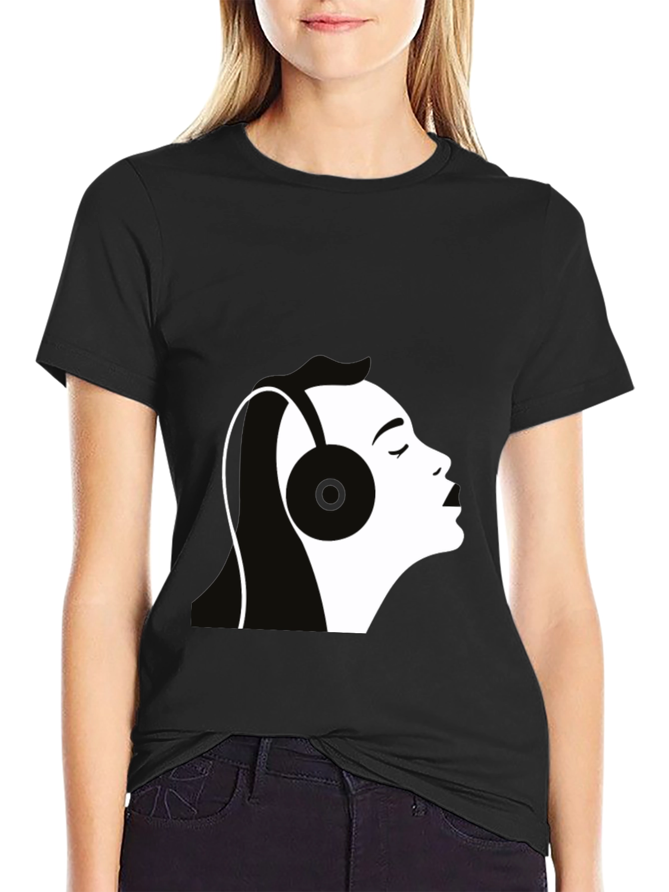 Headphones Silhouette Graphic T-Shirt - Black