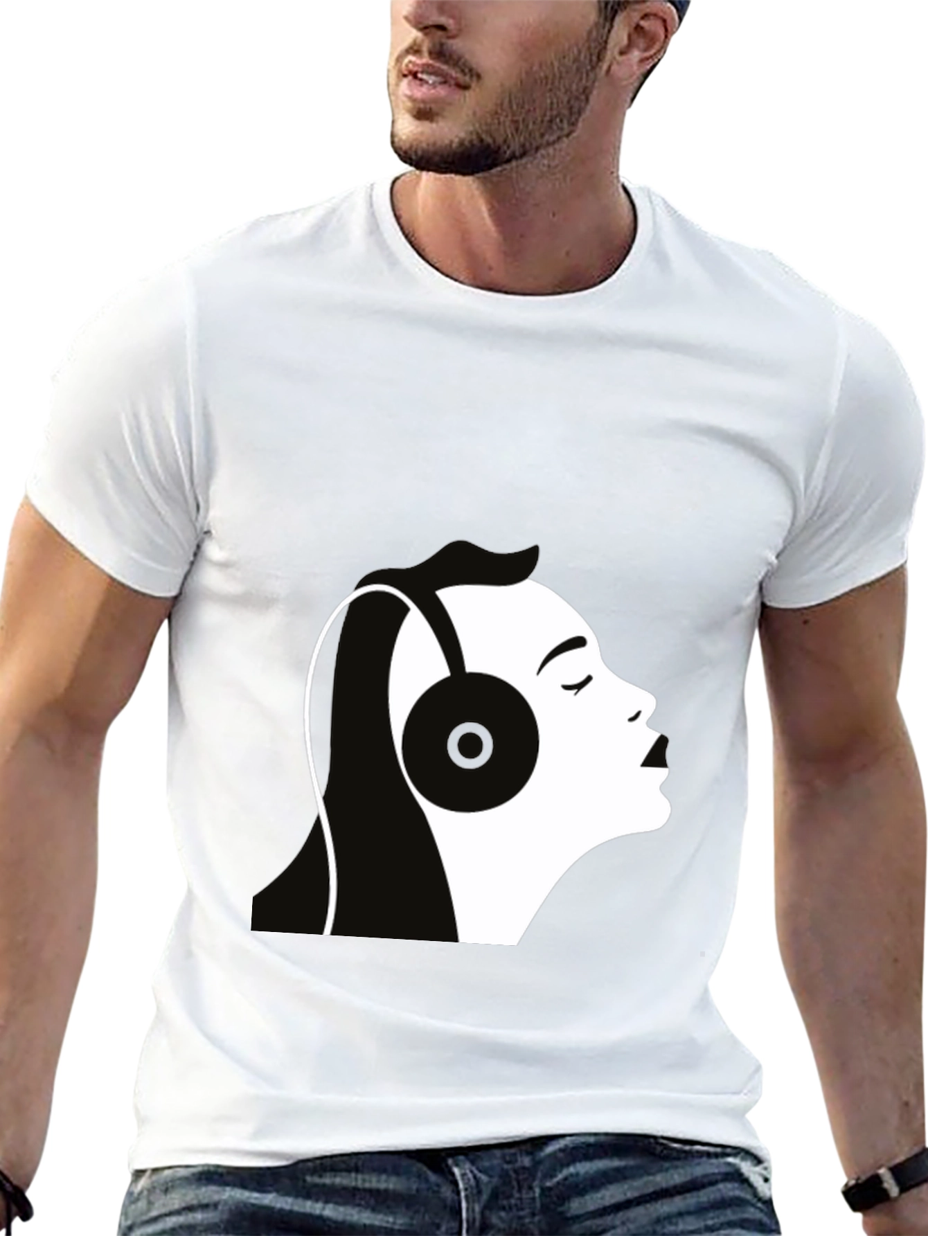 Headphones Silhouette Graphic T-Shirt - Black