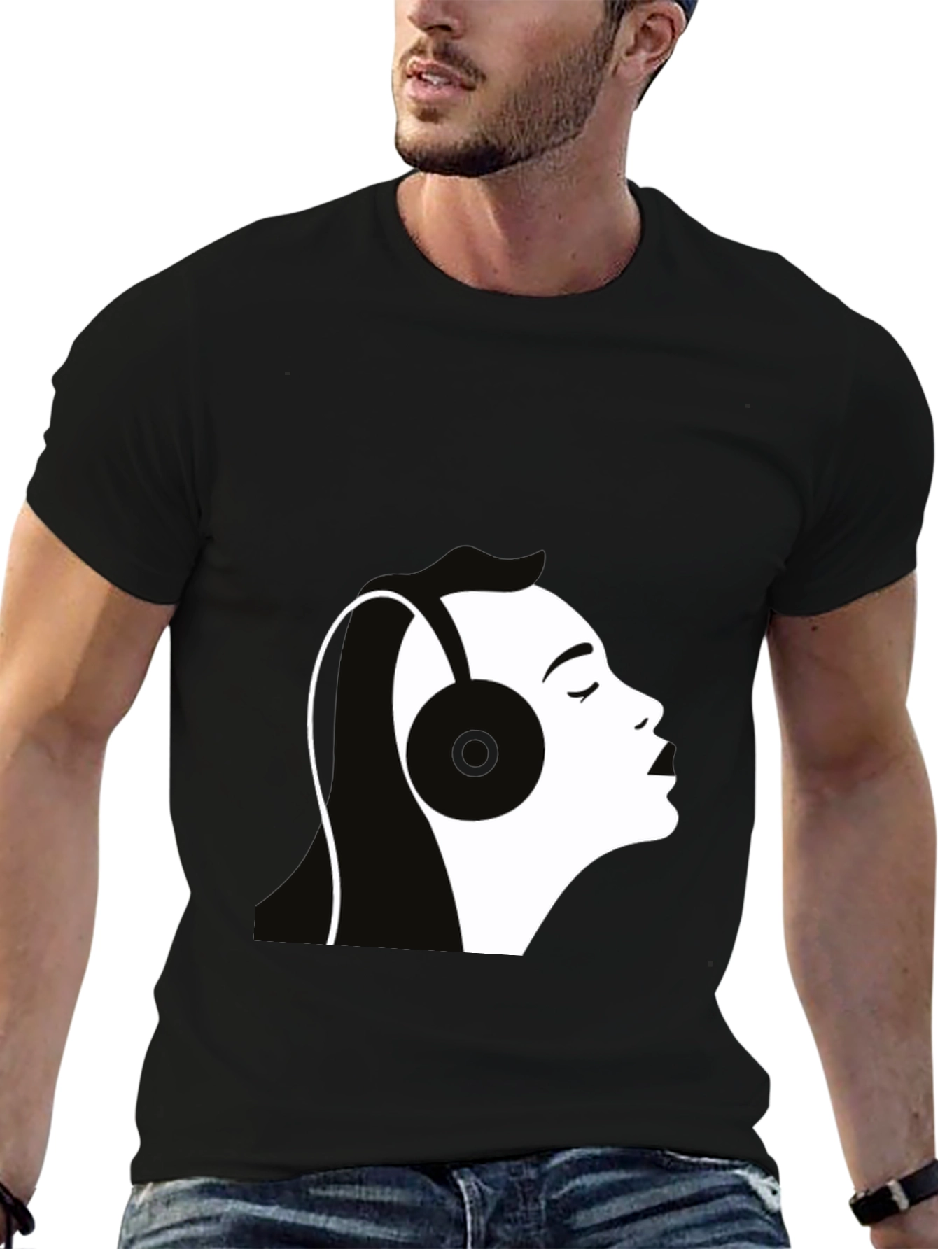 Headphones Silhouette Graphic T-Shirt - Black