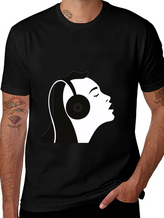 Headphones Silhouette Graphic T-Shirt - Black