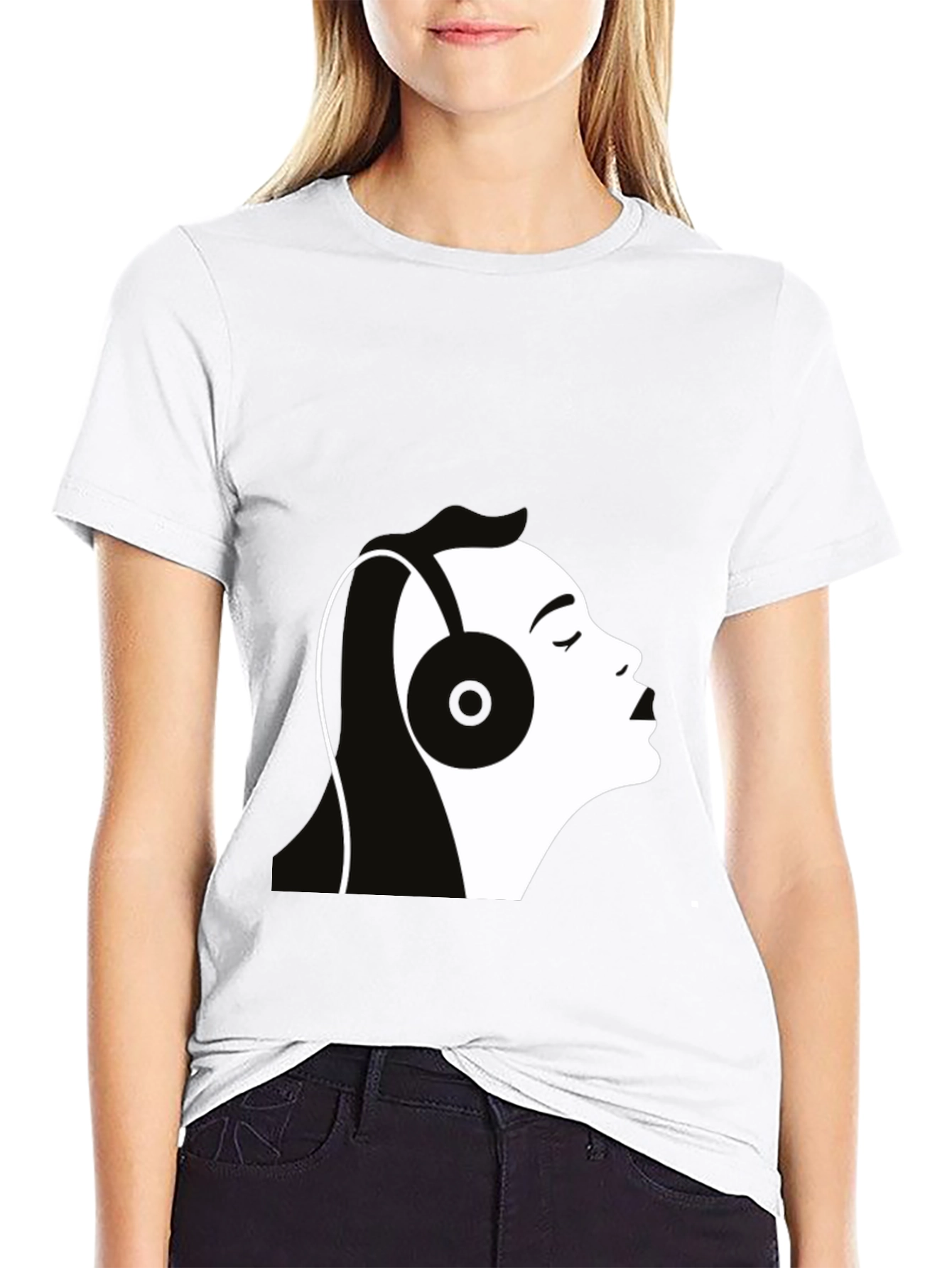 Headphones Silhouette Graphic T-Shirt - Black