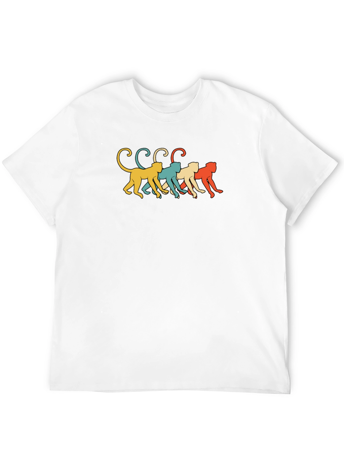 Retro Monkey Line Graphic Tee - Soft Black Cotton