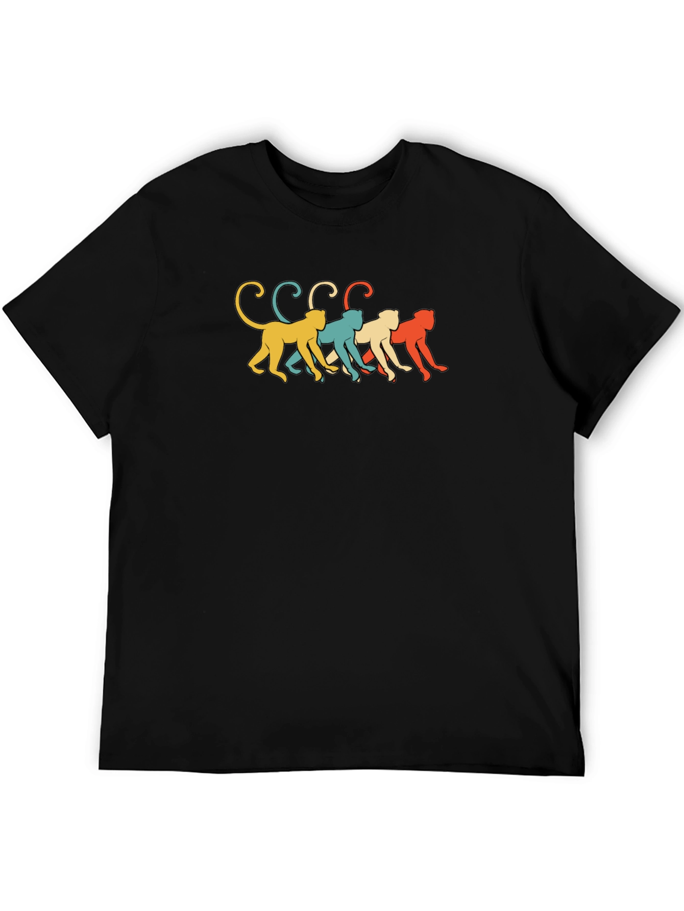 Retro Monkey Line Graphic Tee - Soft Black Cotton