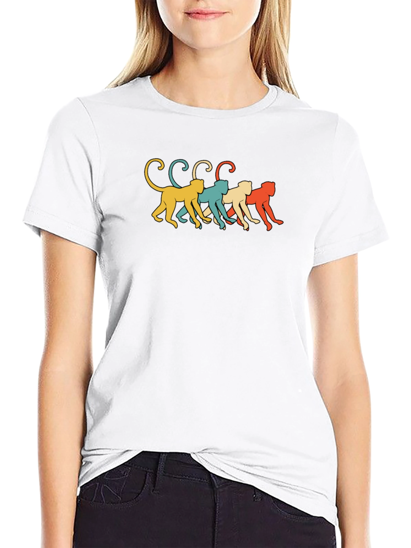 Retro Monkey Line Graphic Tee - Soft Black Cotton