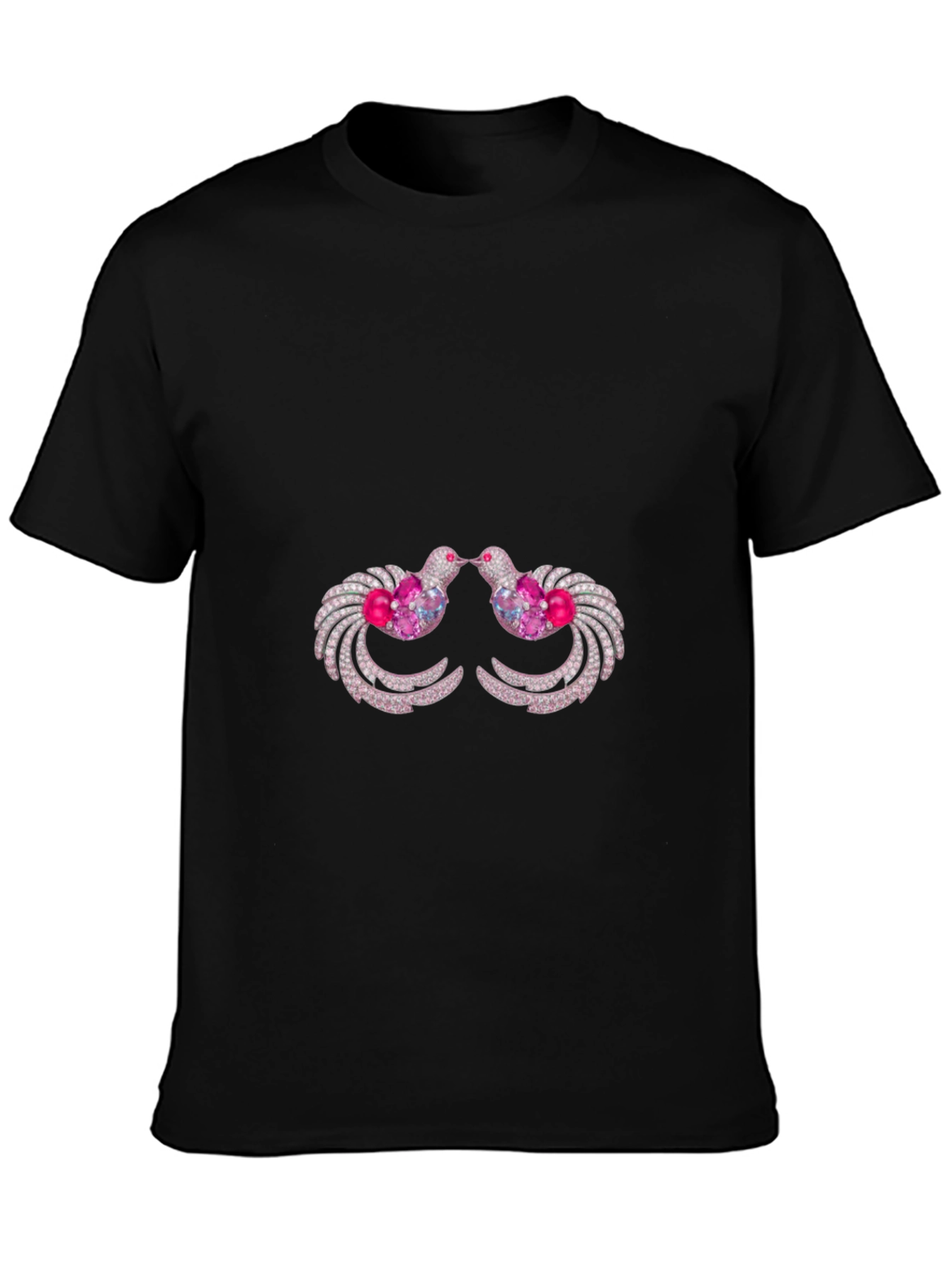Black T-Shirt with Ornamental Bird Design