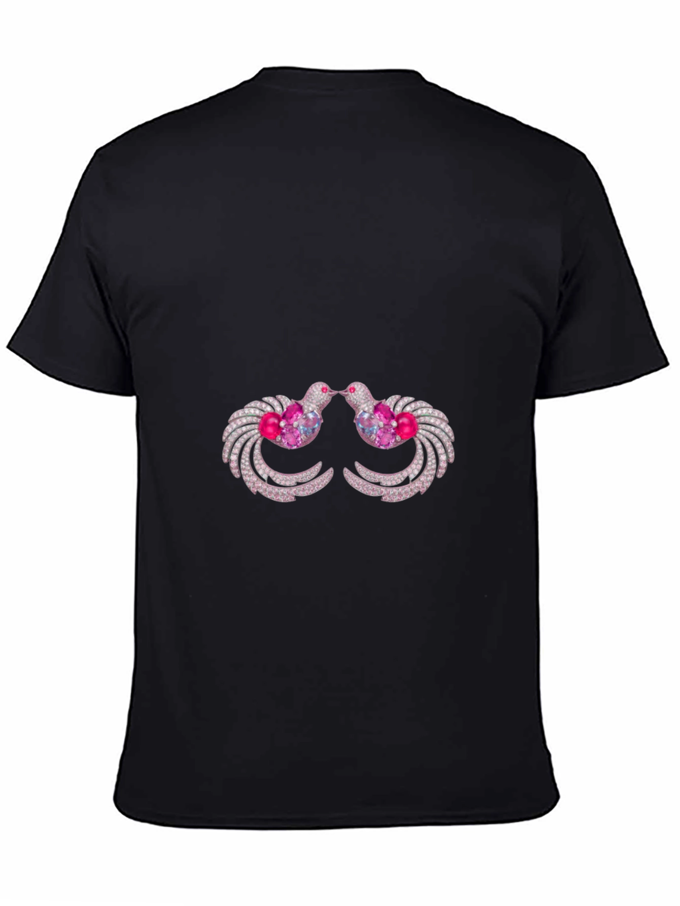 Black T-Shirt with Ornamental Bird Design