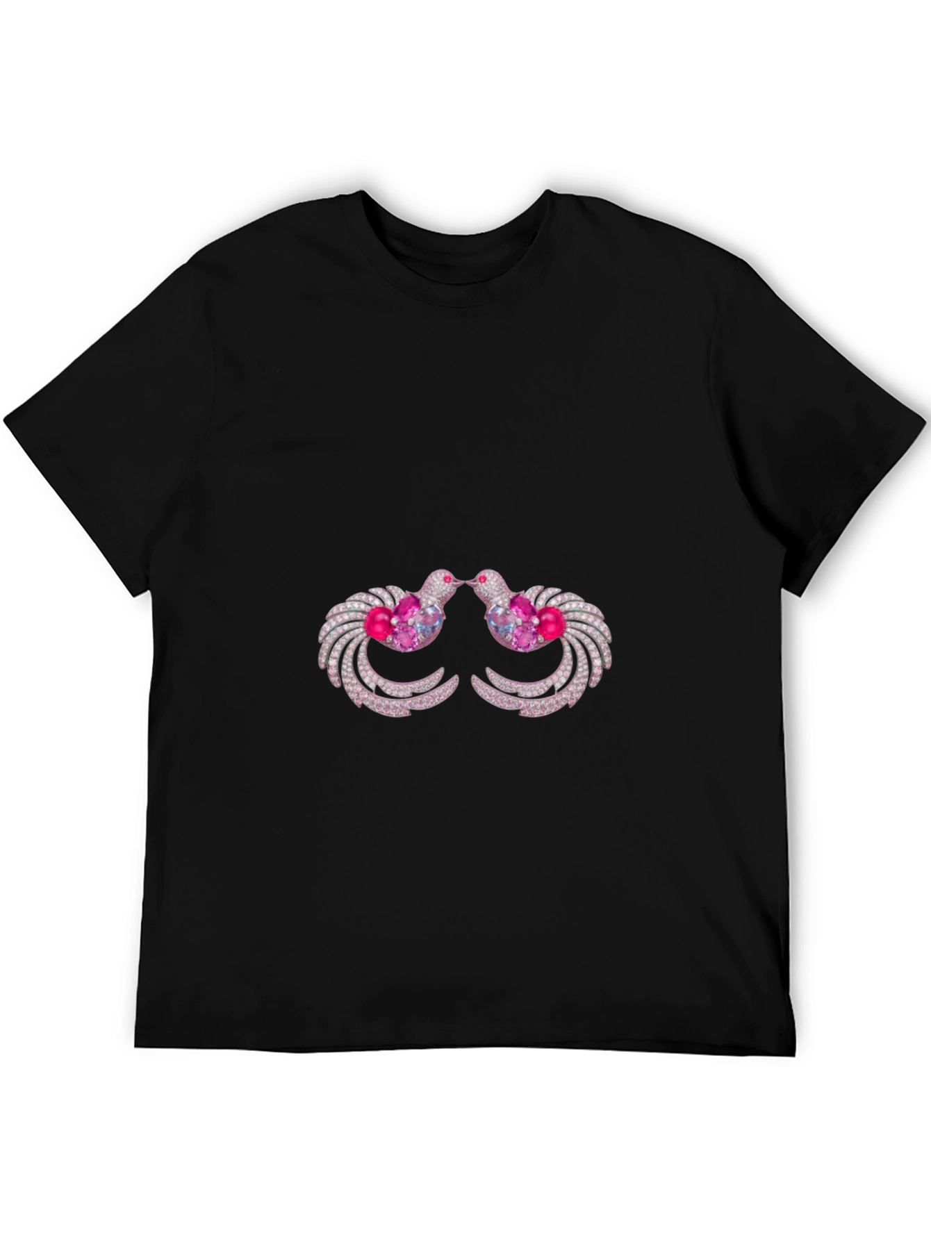 Black T-Shirt with Ornamental Bird Design