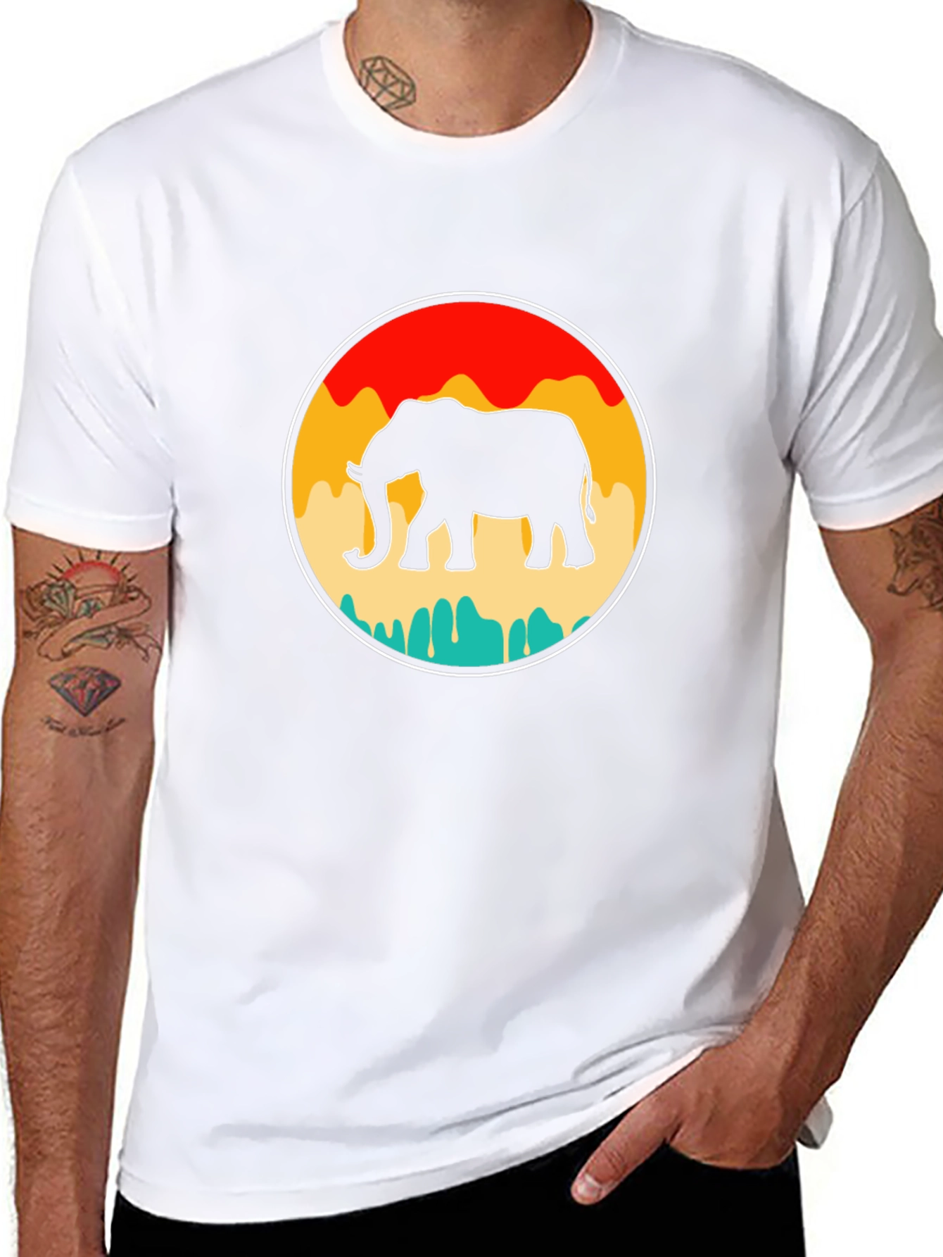 Retro Elephant Graphic Tee - Black Cotton T-Shirt
