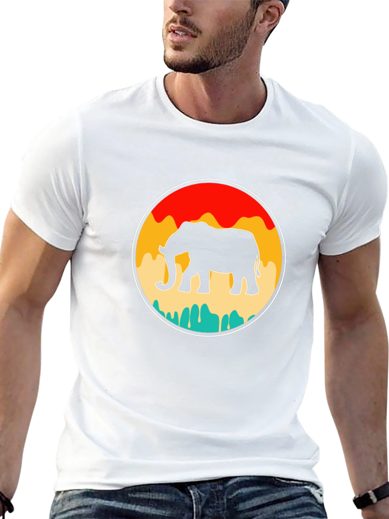 Retro Elephant Graphic Tee - Black Cotton T-Shirt