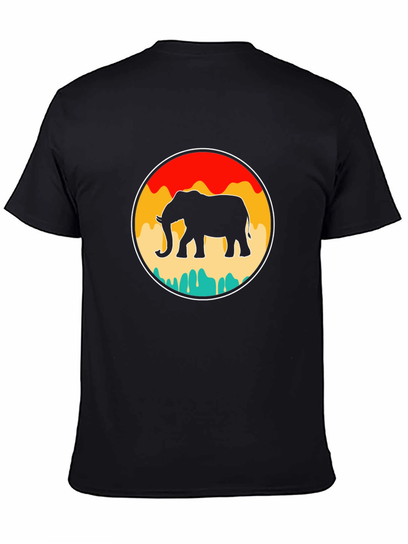 Retro Elephant Graphic Tee - Black Cotton T-Shirt