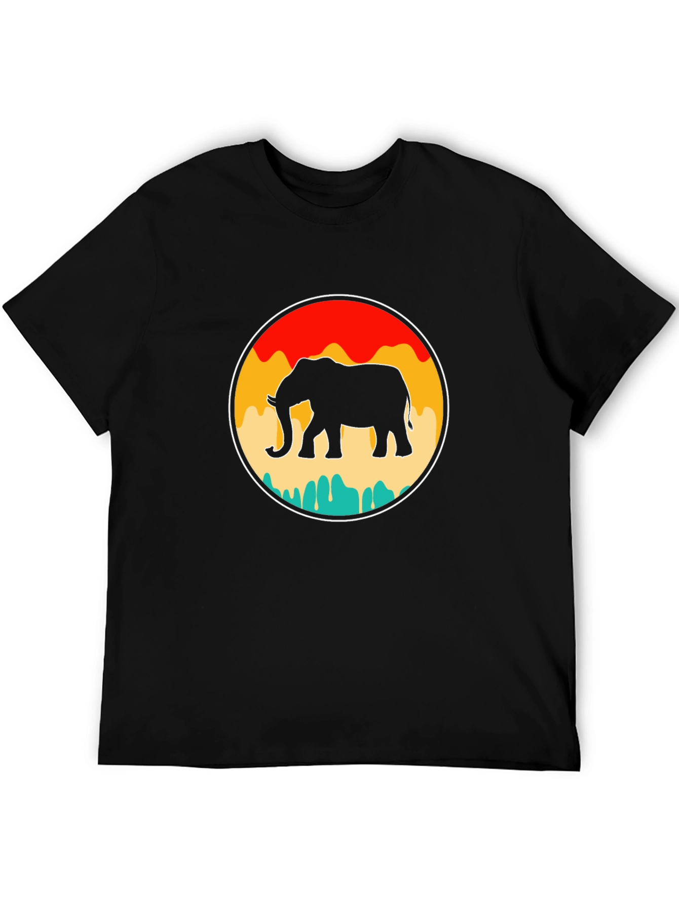 Retro Elephant Graphic Tee - Black Cotton T-Shirt