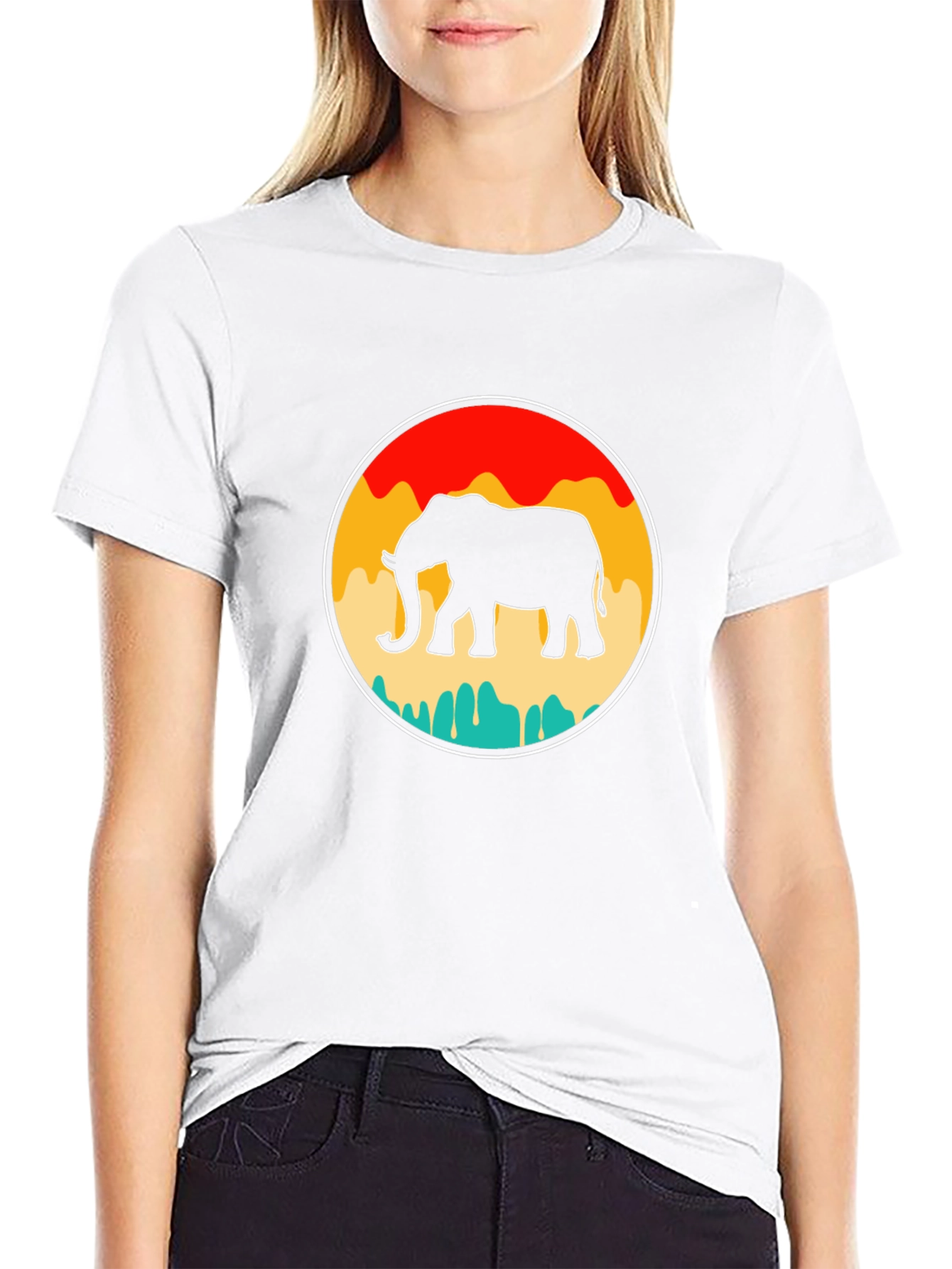 Retro Elephant Graphic Tee - Black Cotton T-Shirt