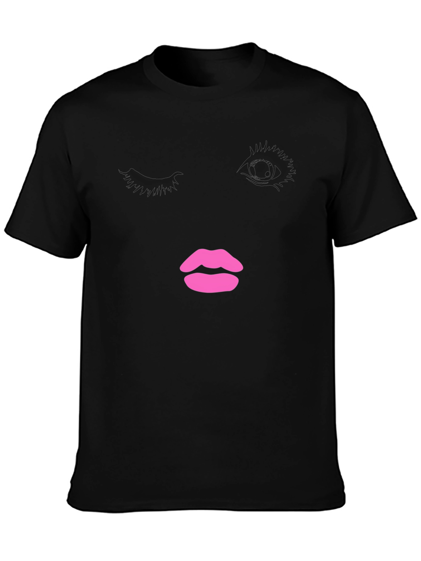 Abstract Face Graphic Tee - Trendy Black T-Shirt